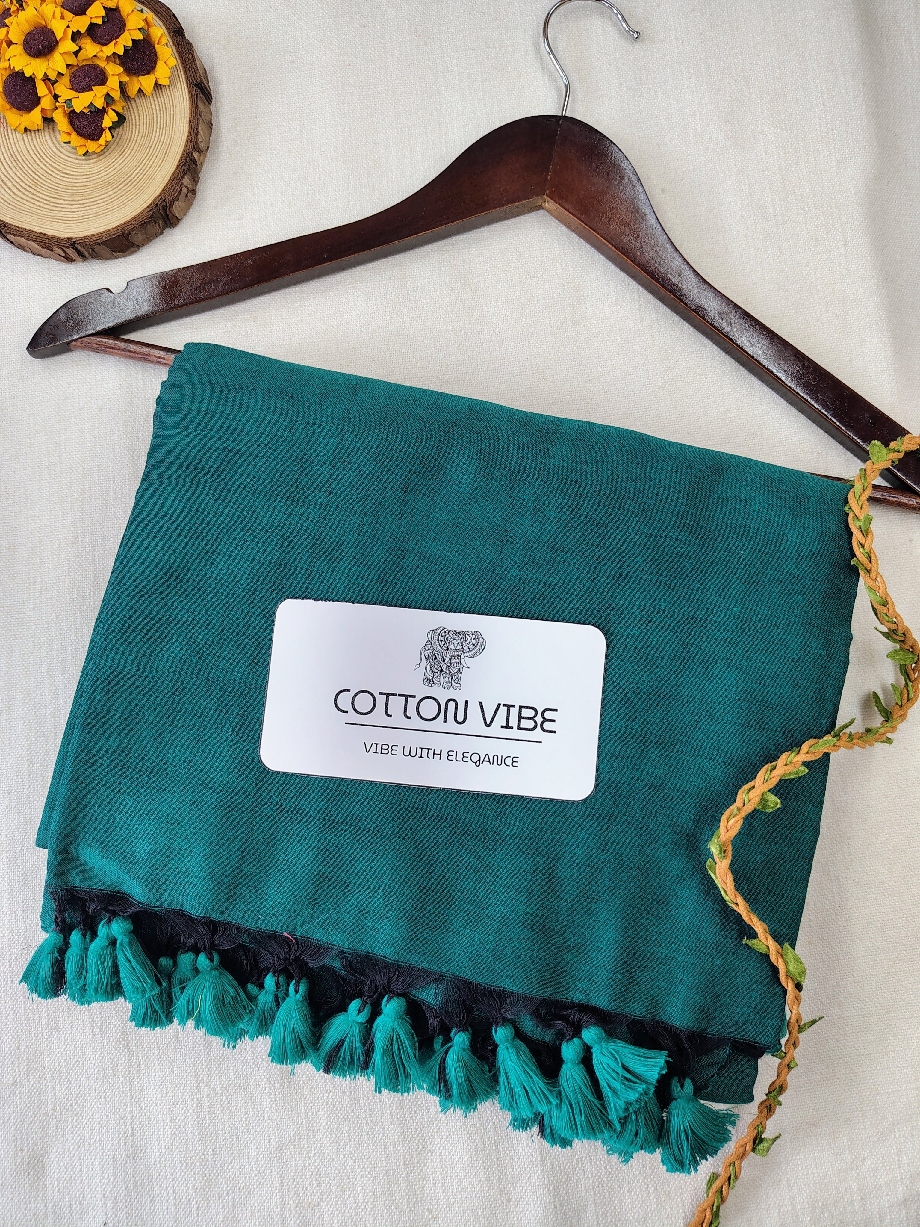 Green Cotton Khadi Saree With Designer Flower Based Printed Blouse