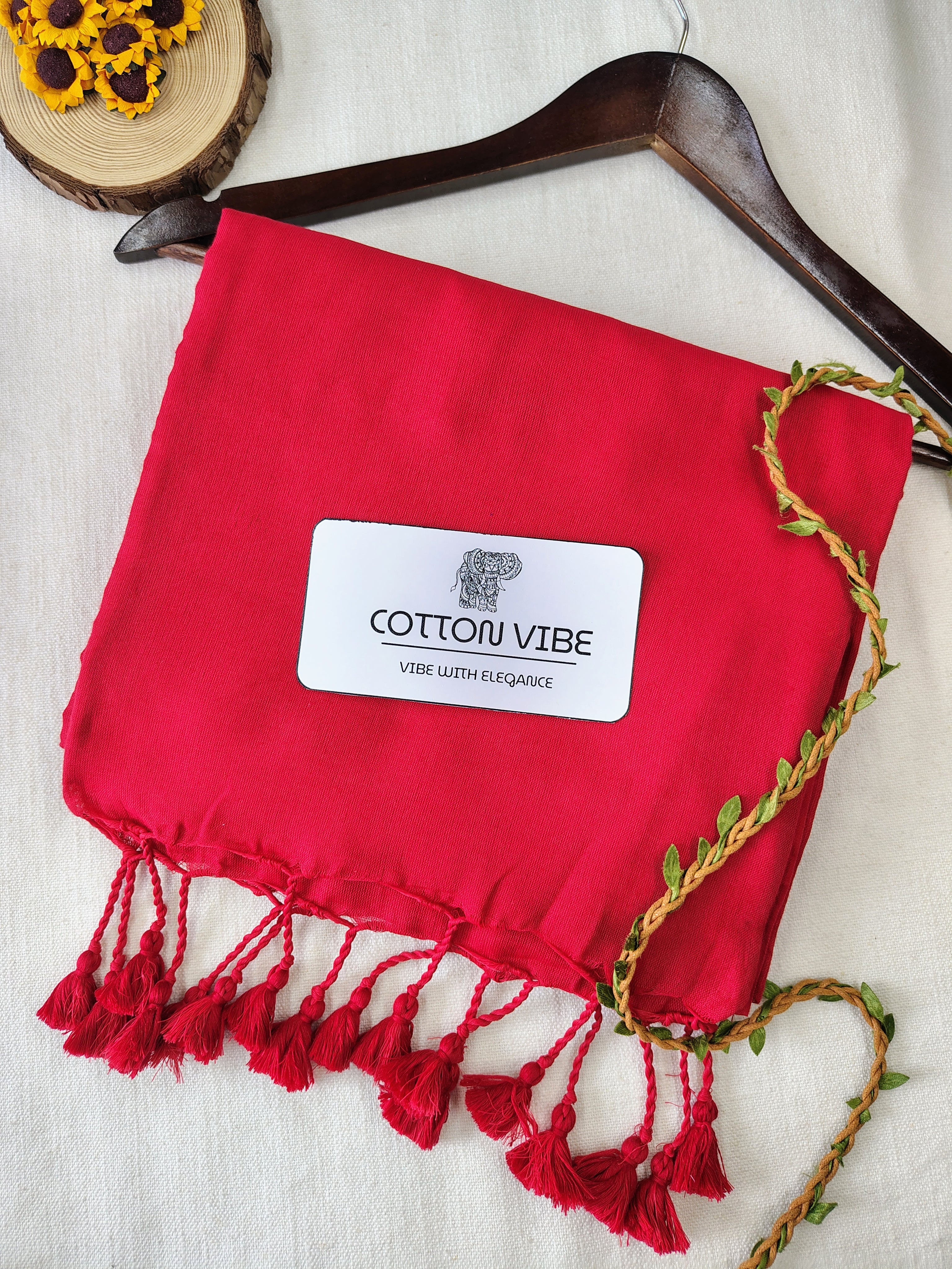 Red Cotton Khadi Saree With Designer Flower Based Printed Blouse