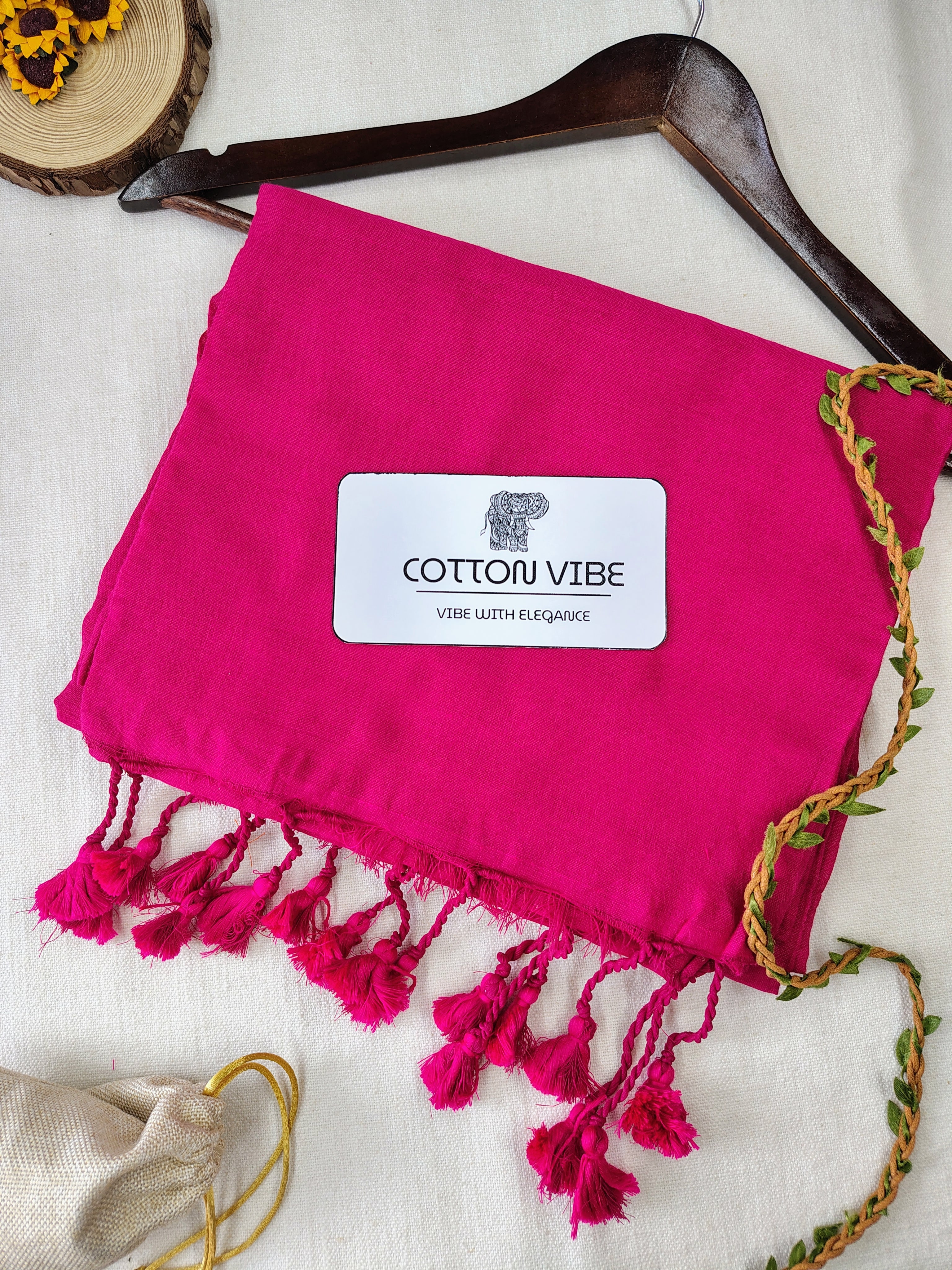 Pink Cotton Khadi Saree With Designer Flower Based Printed Blouse