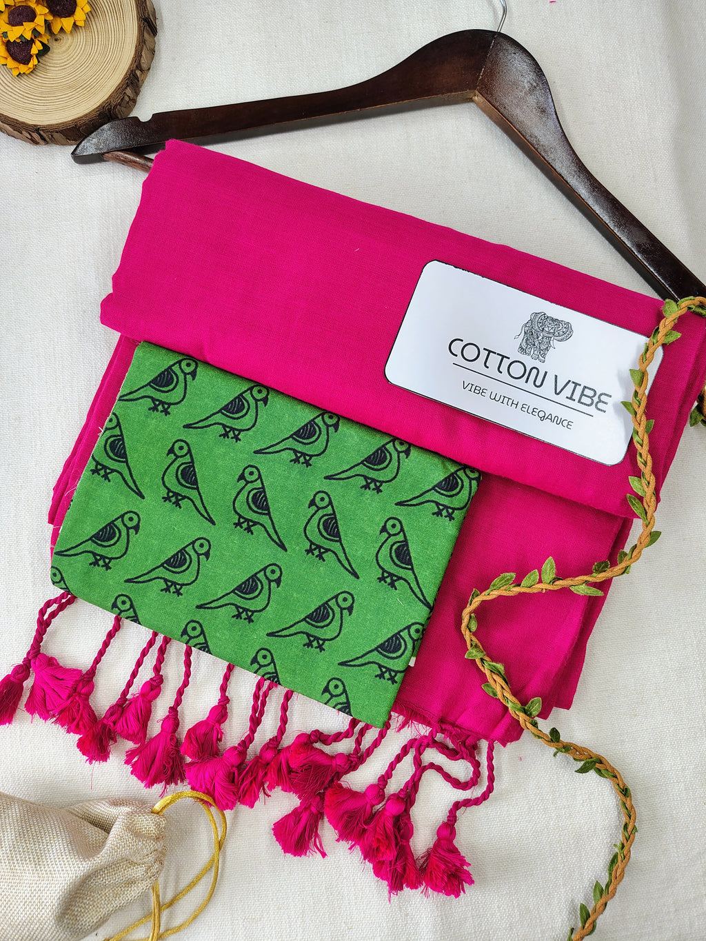 Pink Cotton Khadi Saree With Designer Flower Based Printed Blouse