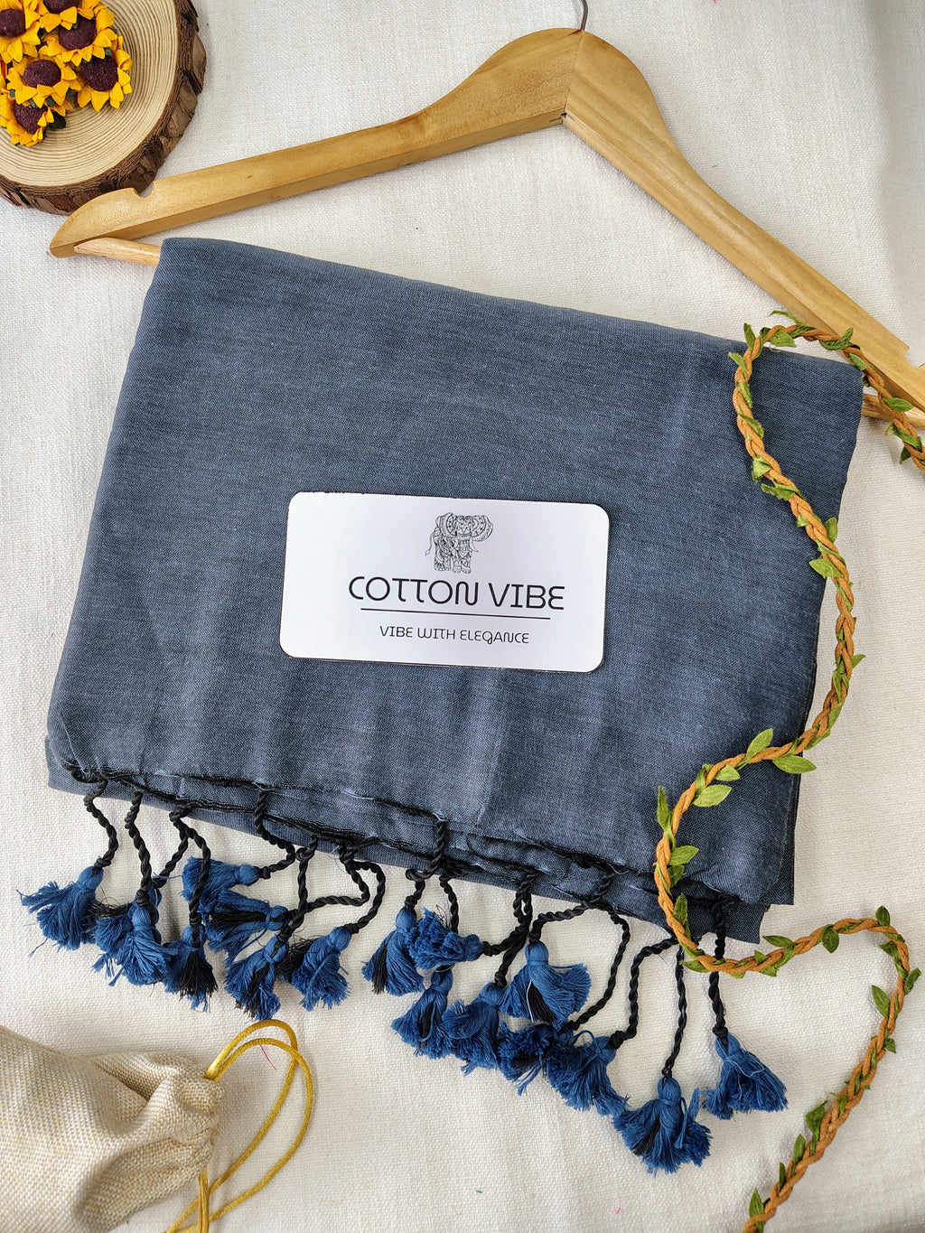 Grey Cotton Khadi Saree With Designer Flower Based Printed Blouse