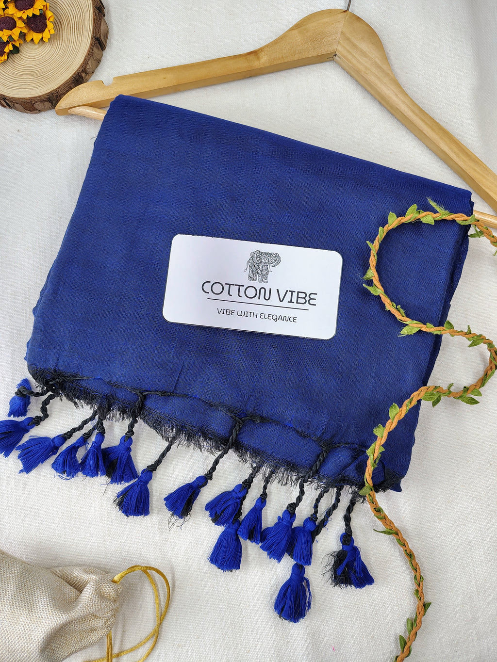 Blue Cotton Khadi Saree With Designer Flower Based Printed Blouse