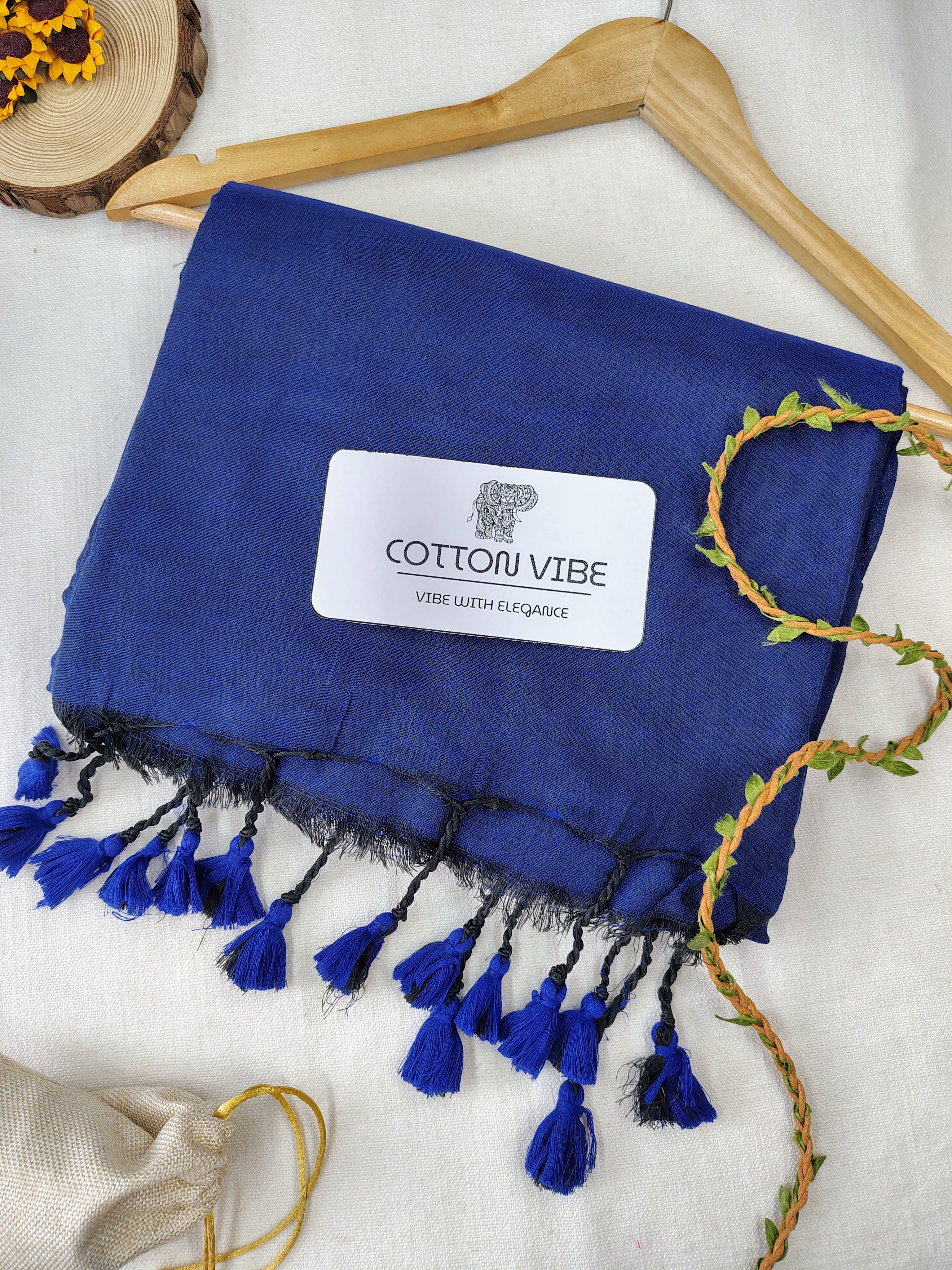 Blue Cotton Khadi Saree With Designer Flower Based Printed Blouse