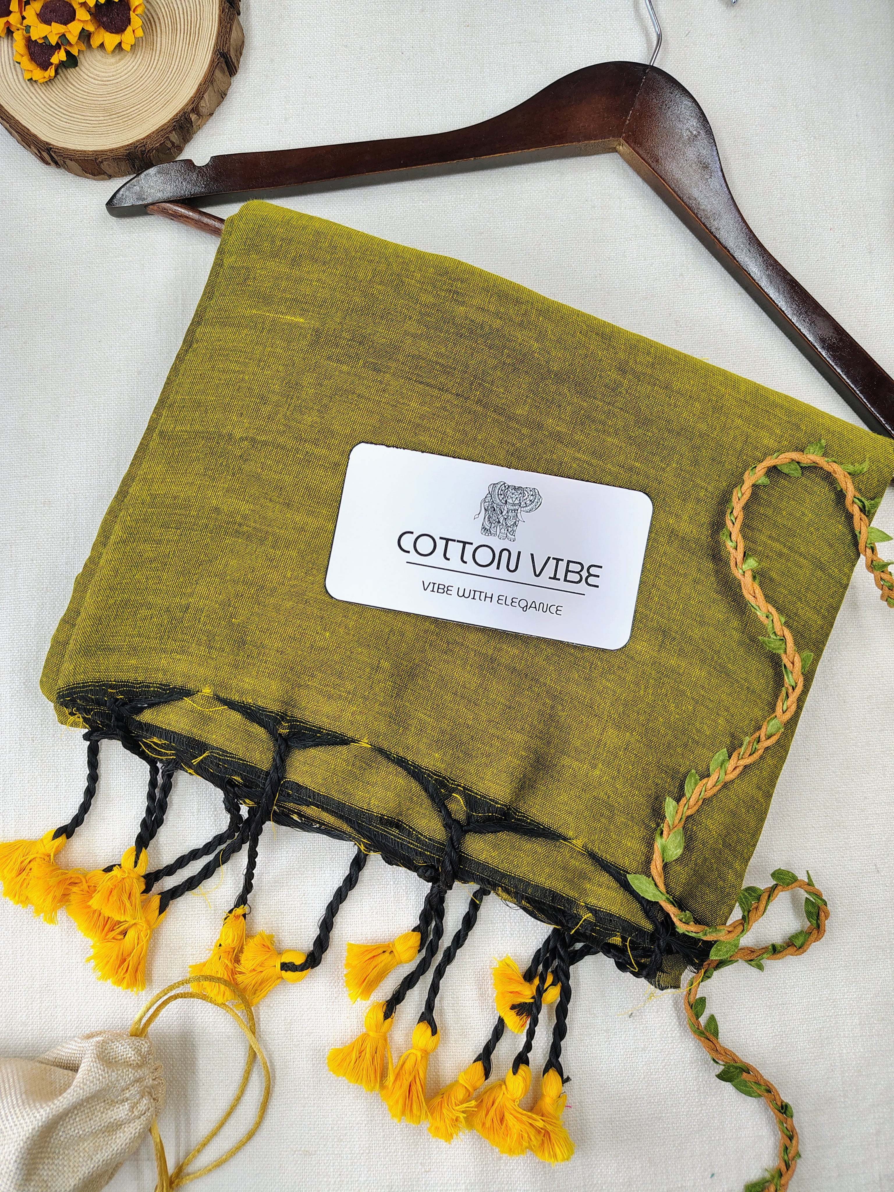 Mahandi Cotton Khadi Saree With Designer Flower Based Printed Blouse