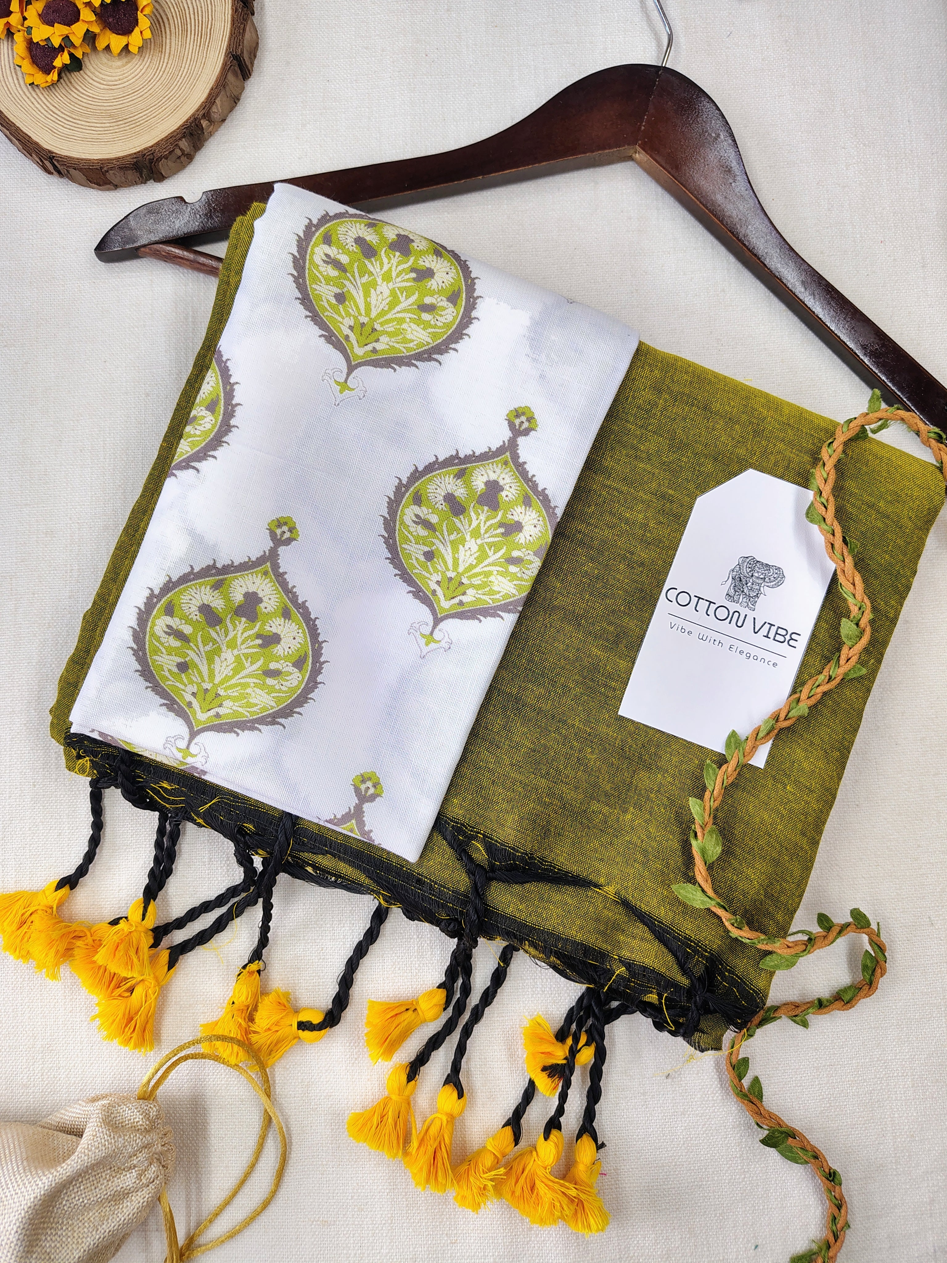 Mahandi Cotton Khadi Saree With Designer Flower Based Printed Blouse