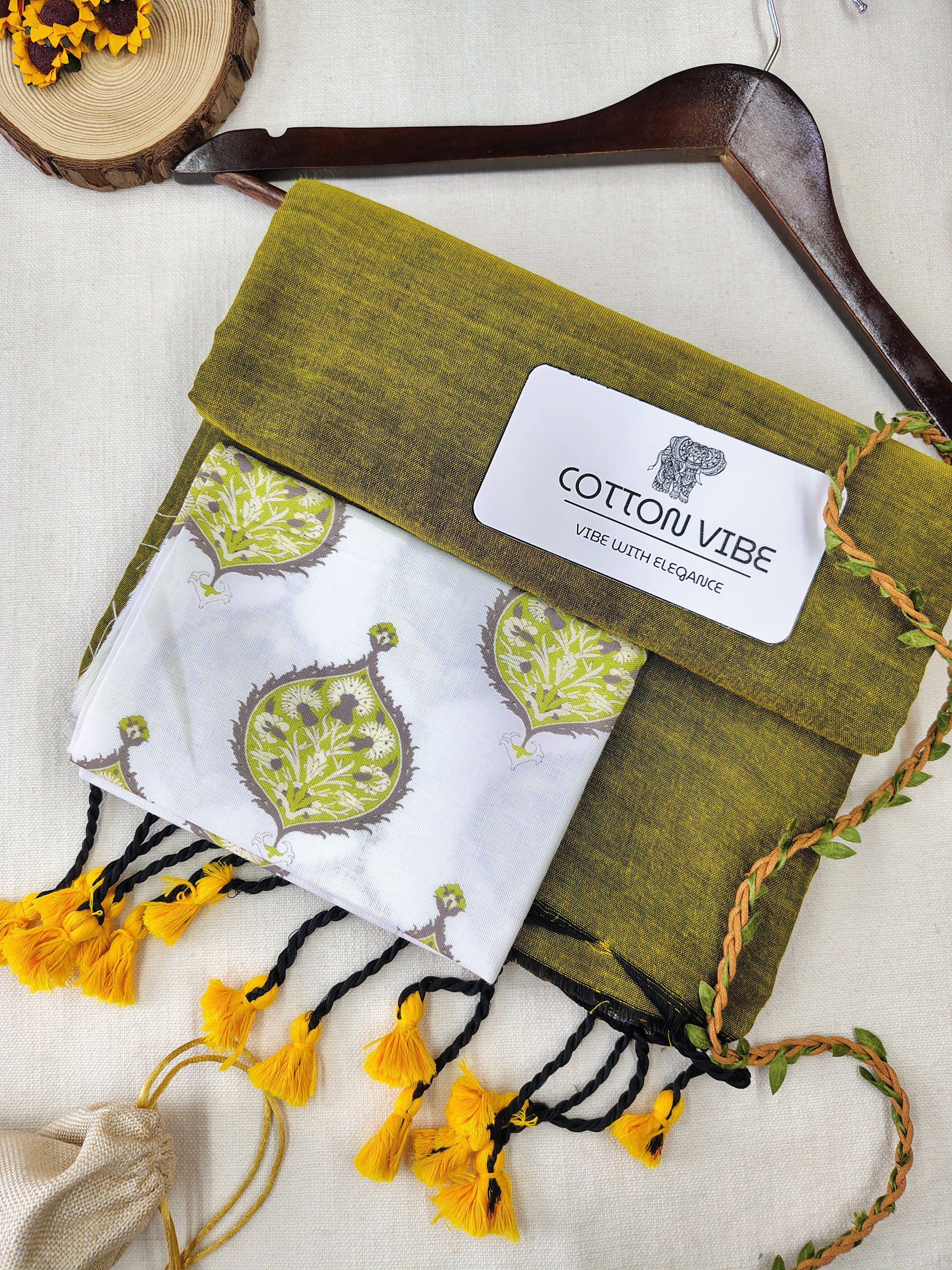 Mahandi Cotton Khadi Saree With Designer Flower Based Printed Blouse