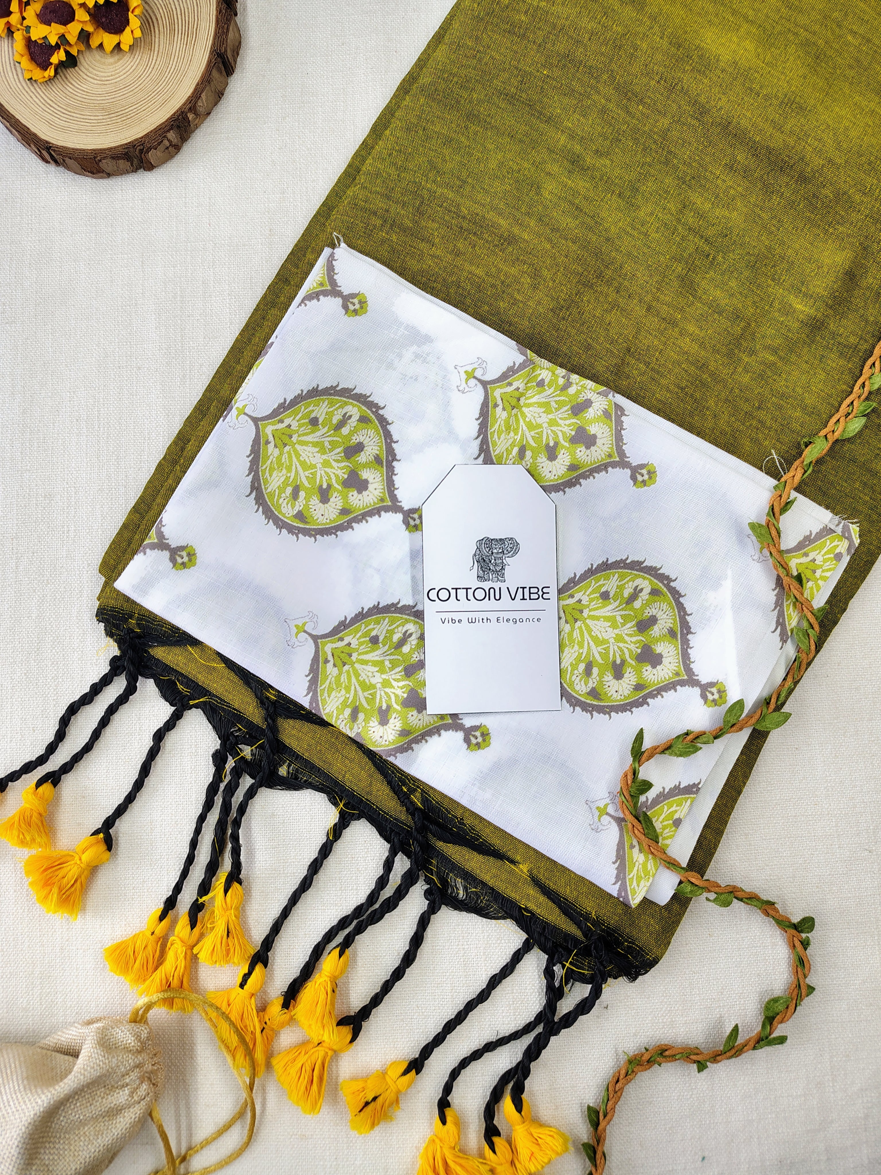 Mahandi Cotton Khadi Saree With Designer Flower Based Printed Blouse