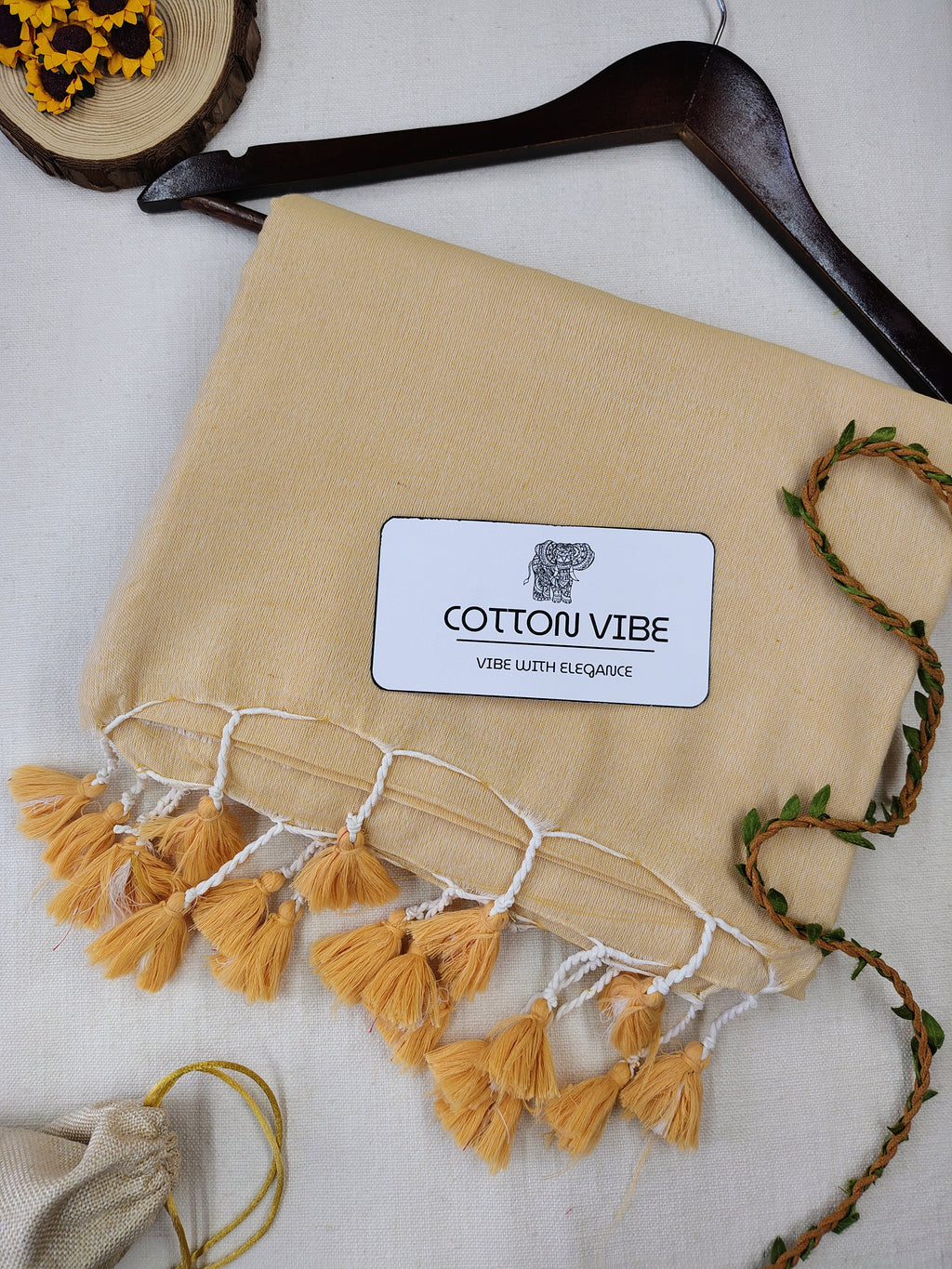 Cream Cotton Khadi Saree With Designer Flower Based Printed Blouse