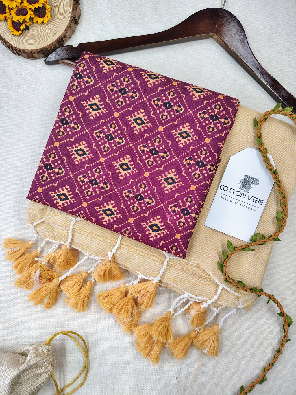 Cream Cotton Khadi Saree With Designer Flower Based Printed Blouse