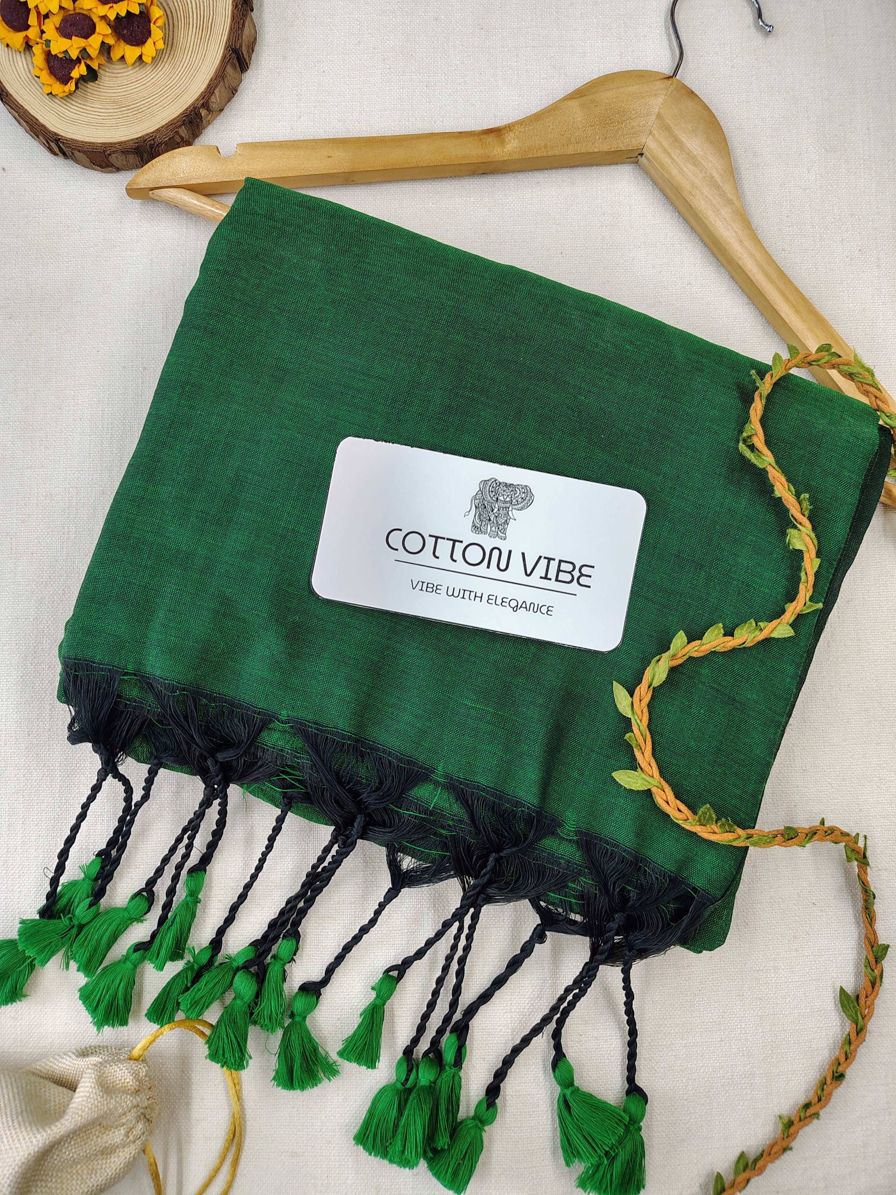 Green Cotton Khadi Saree With Designer Flower Based Printed Blouse