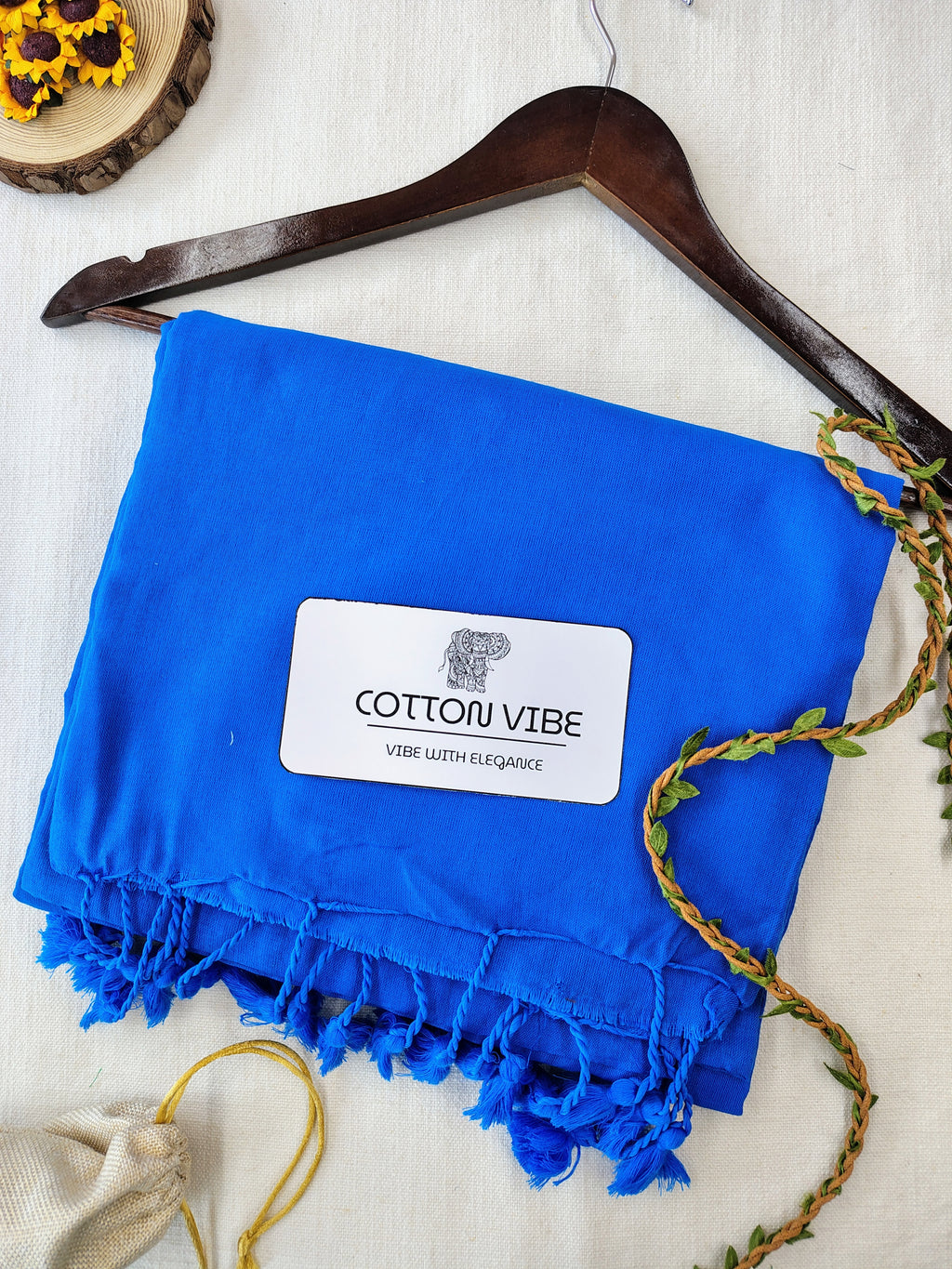 Sky Cotton Khadi Saree With Designer Flower Based Printed Blouse