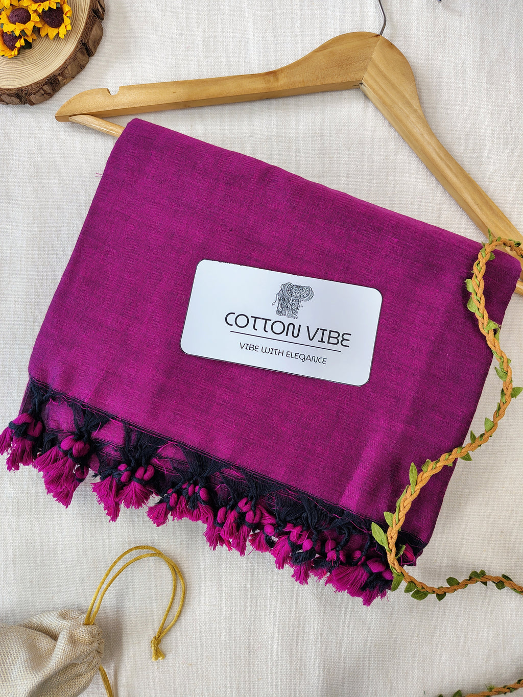 Purple Cotton Khadi Saree With Designer Flower Based Printed Blouse