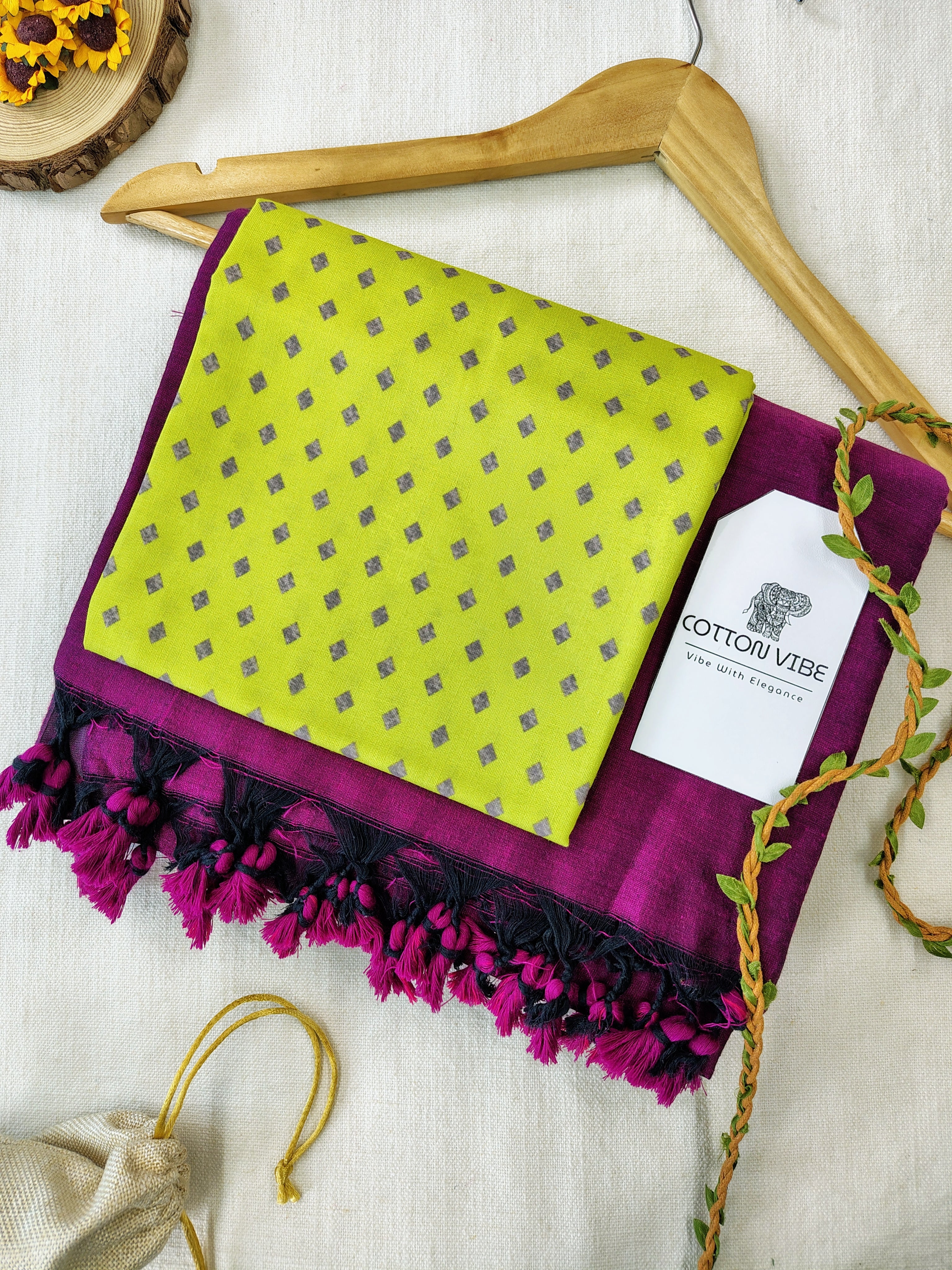 Purple Cotton Khadi Saree With Designer Flower Based Printed Blouse