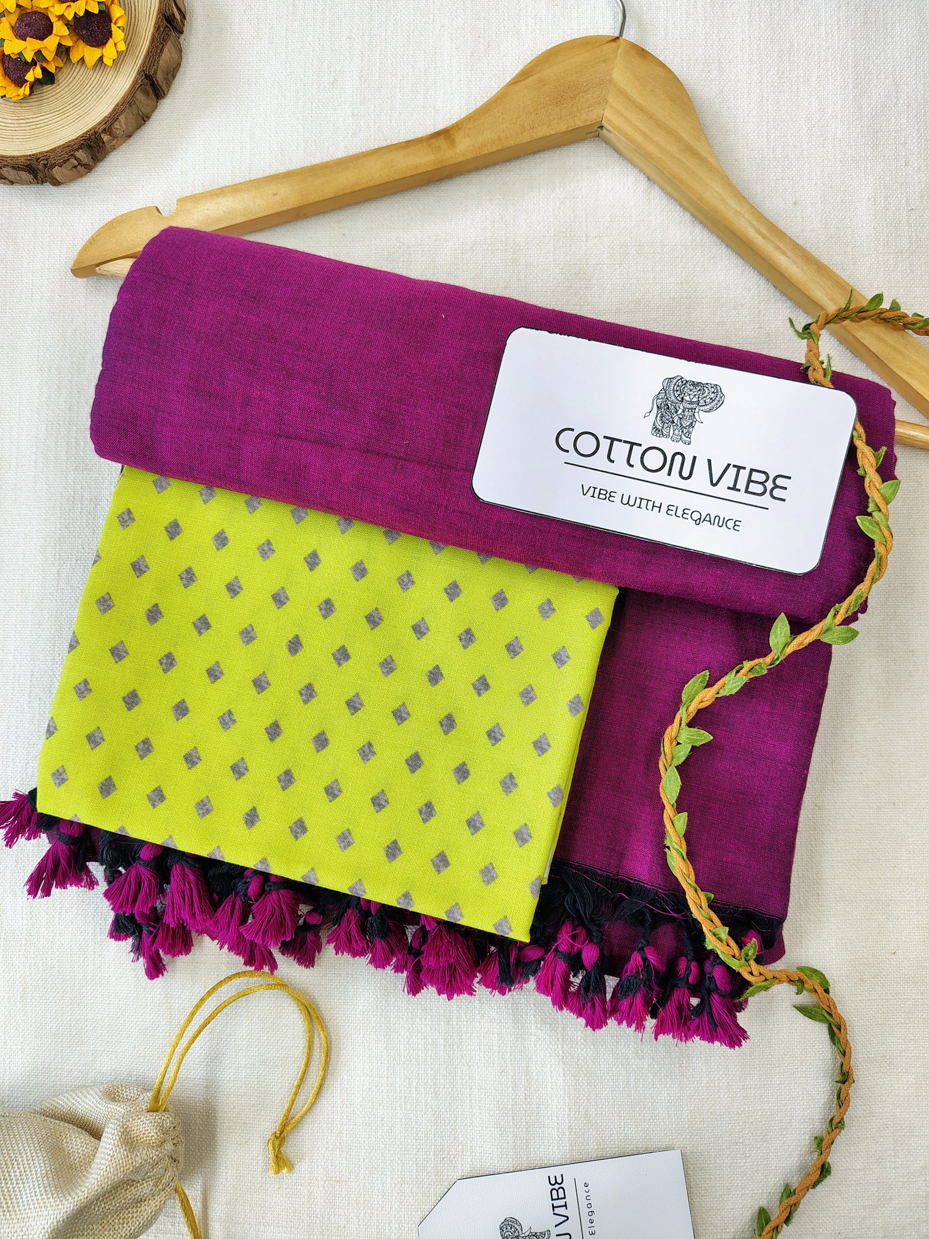 Purple Cotton Khadi Saree With Designer Flower Based Printed Blouse