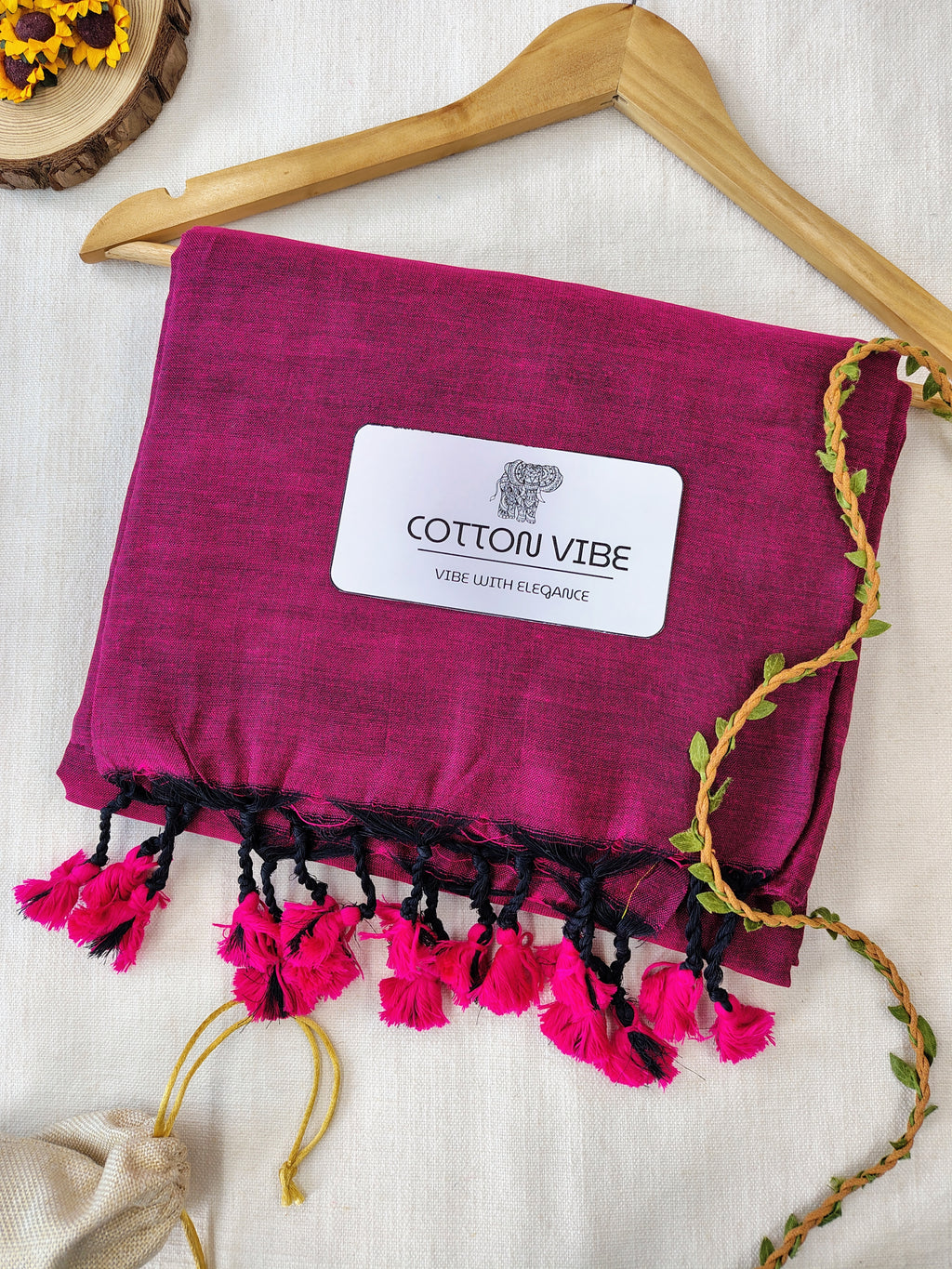 Purple Cotton Khadi Saree With Designer Flower Based Printed Blouse