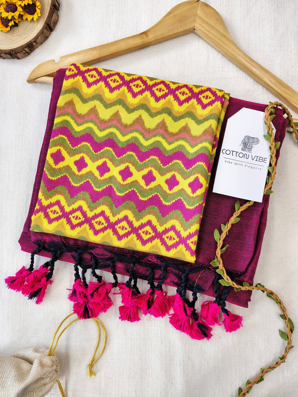 Purple Cotton Khadi Saree With Designer Flower Based Printed Blouse