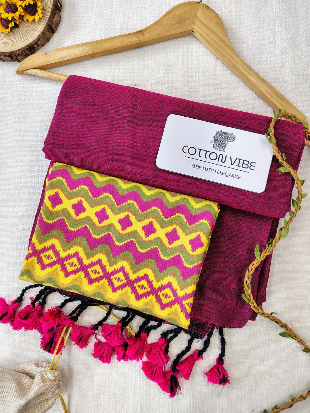 Purple Cotton Khadi Saree With Designer Flower Based Printed Blouse