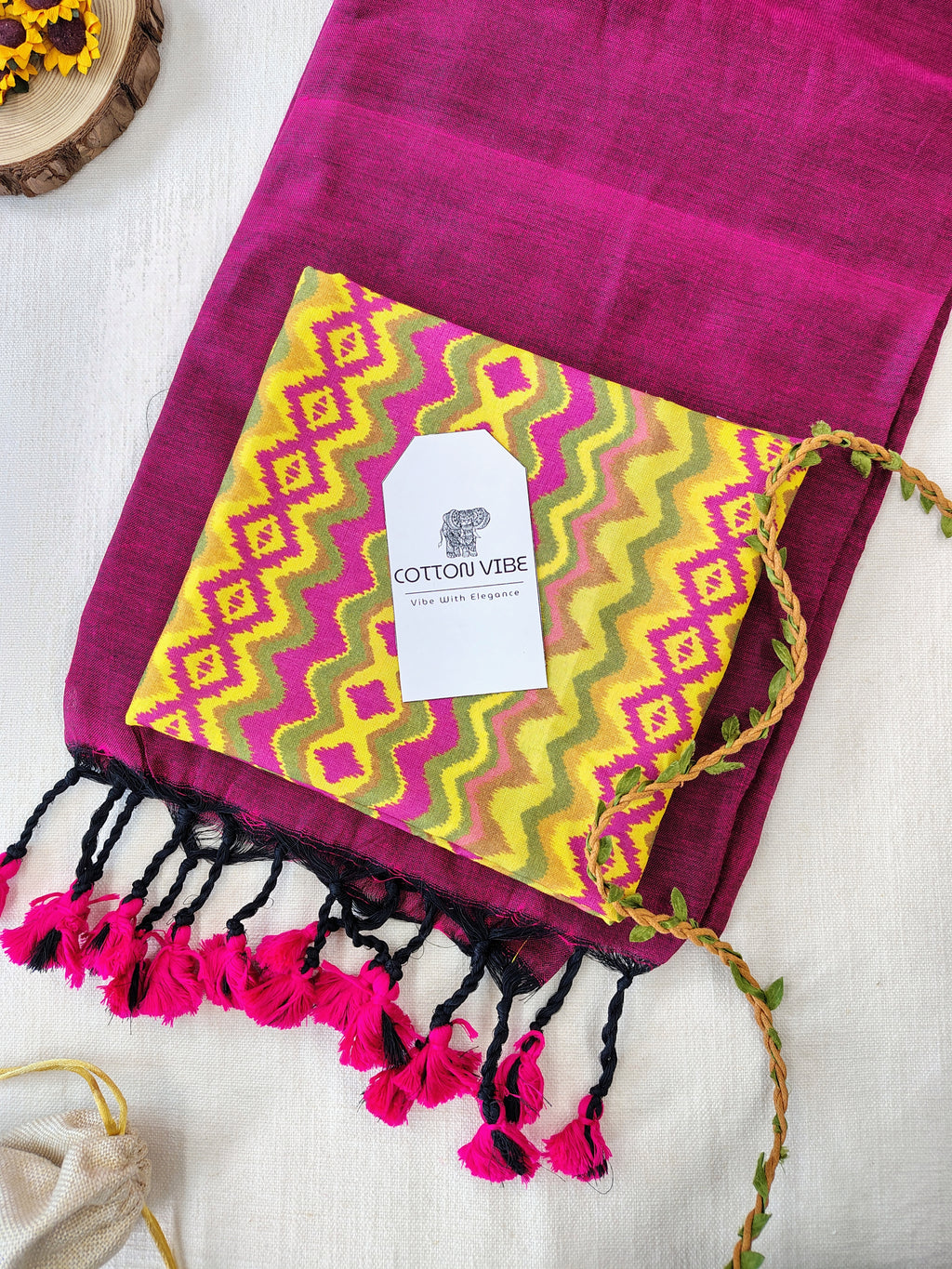 Purple Cotton Khadi Saree With Designer Flower Based Printed Blouse