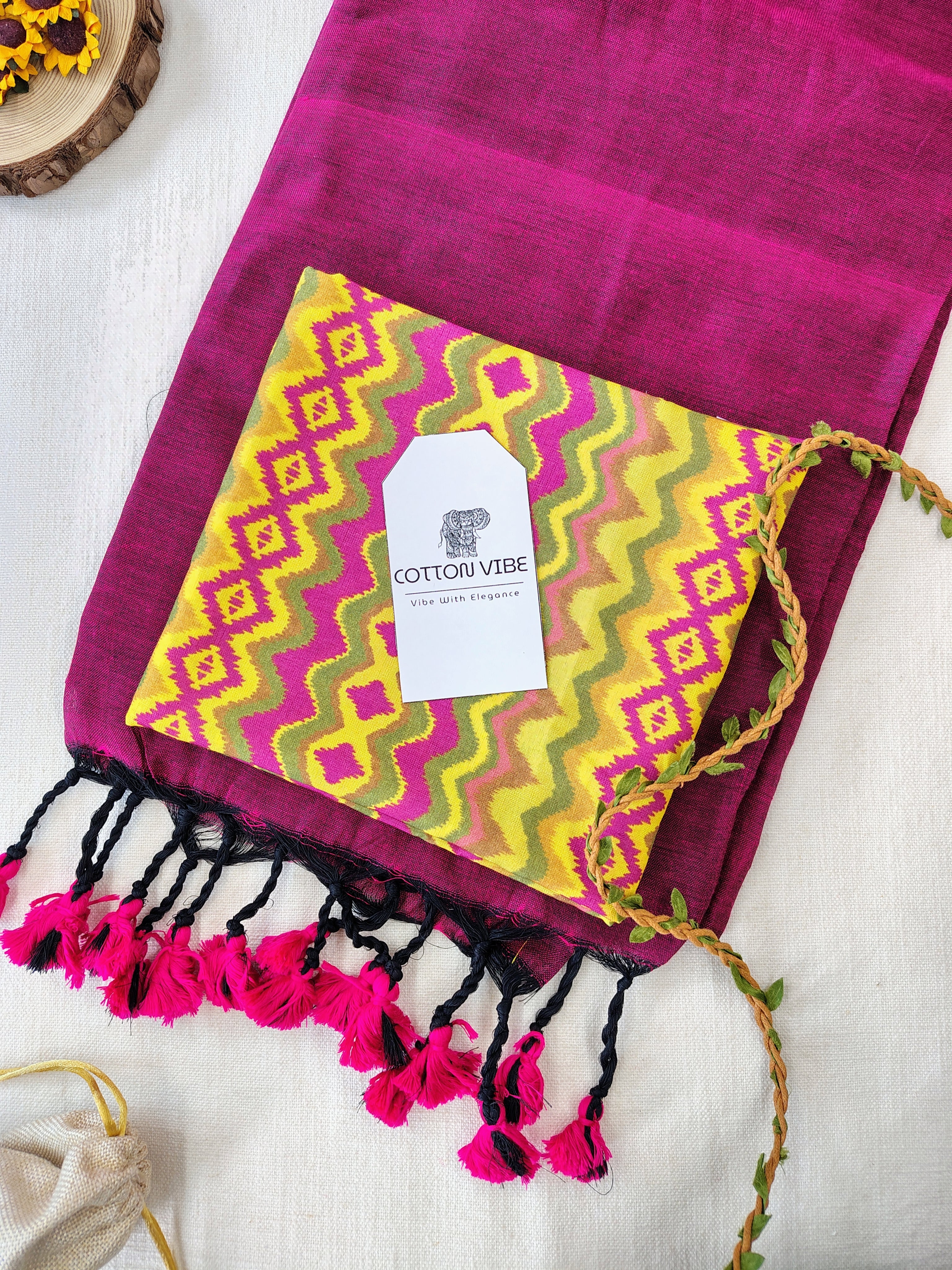 Purple Cotton Khadi Saree With Designer Flower Based Printed Blouse