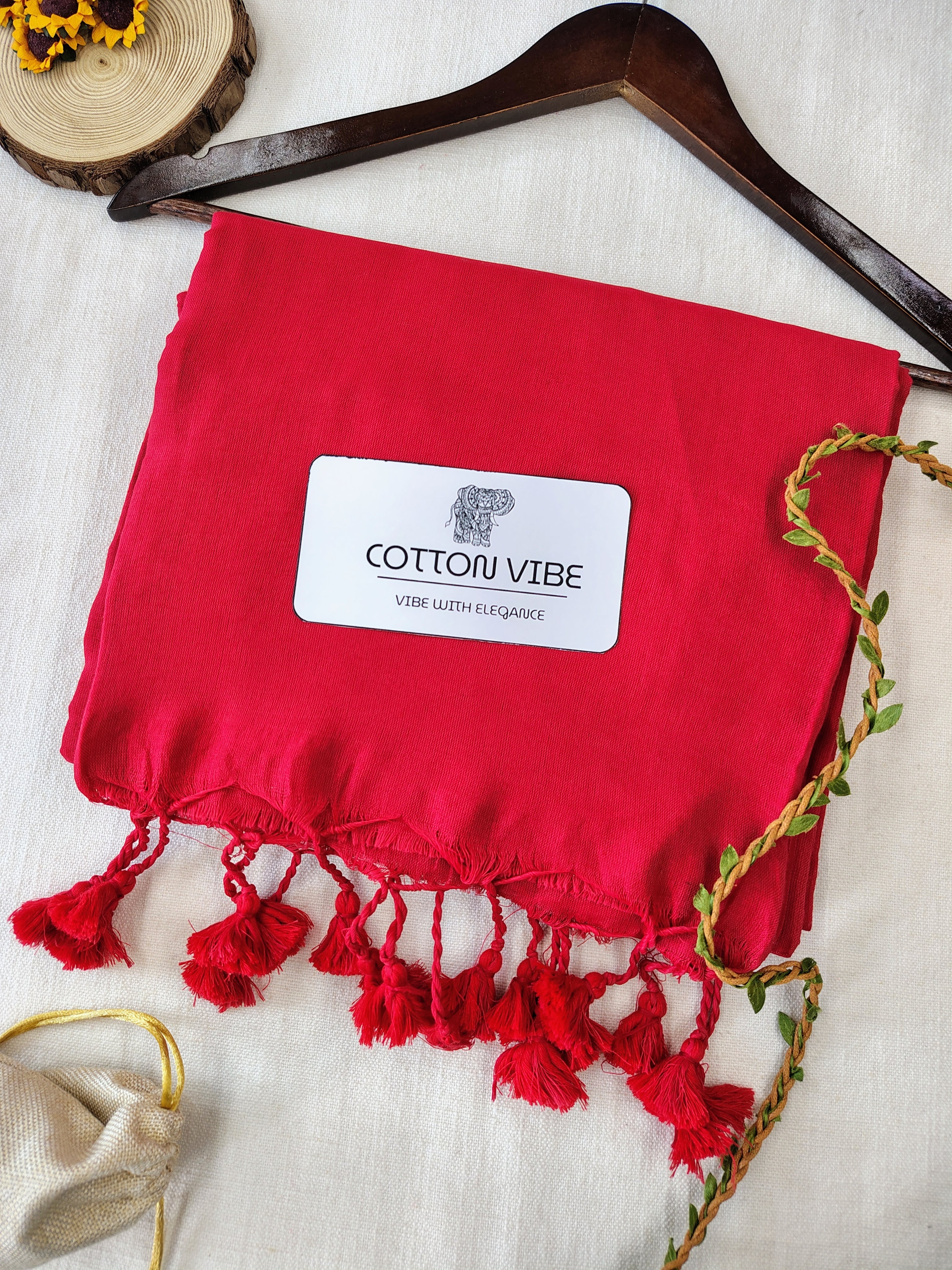 Red Cotton Khadi Saree With Designer Flower Based Printed Blouse