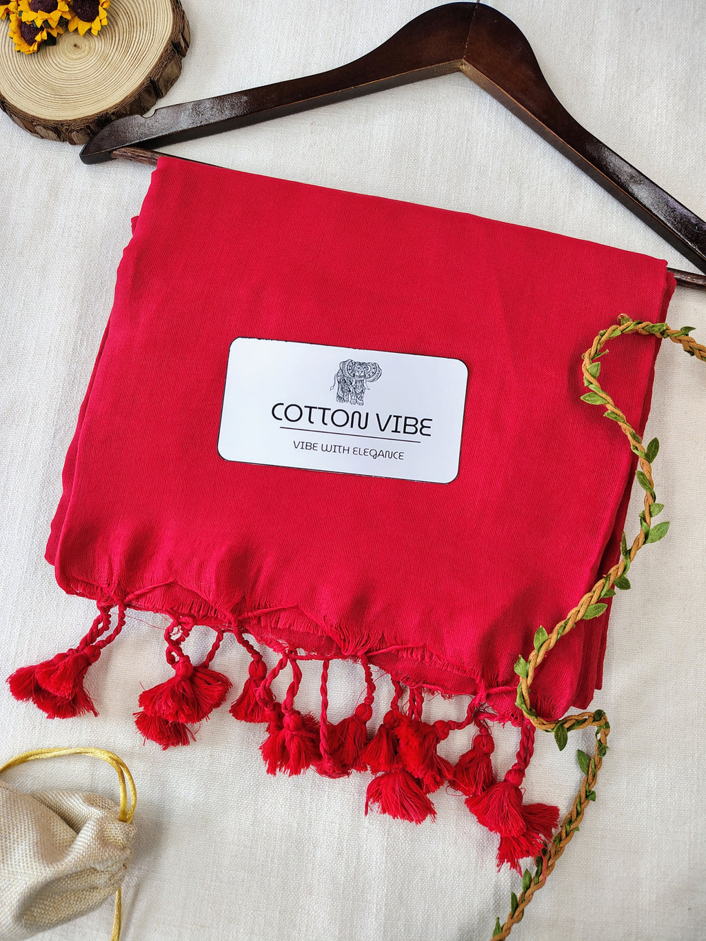 Red Cotton Khadi Saree With Designer Flower Based Printed Blouse