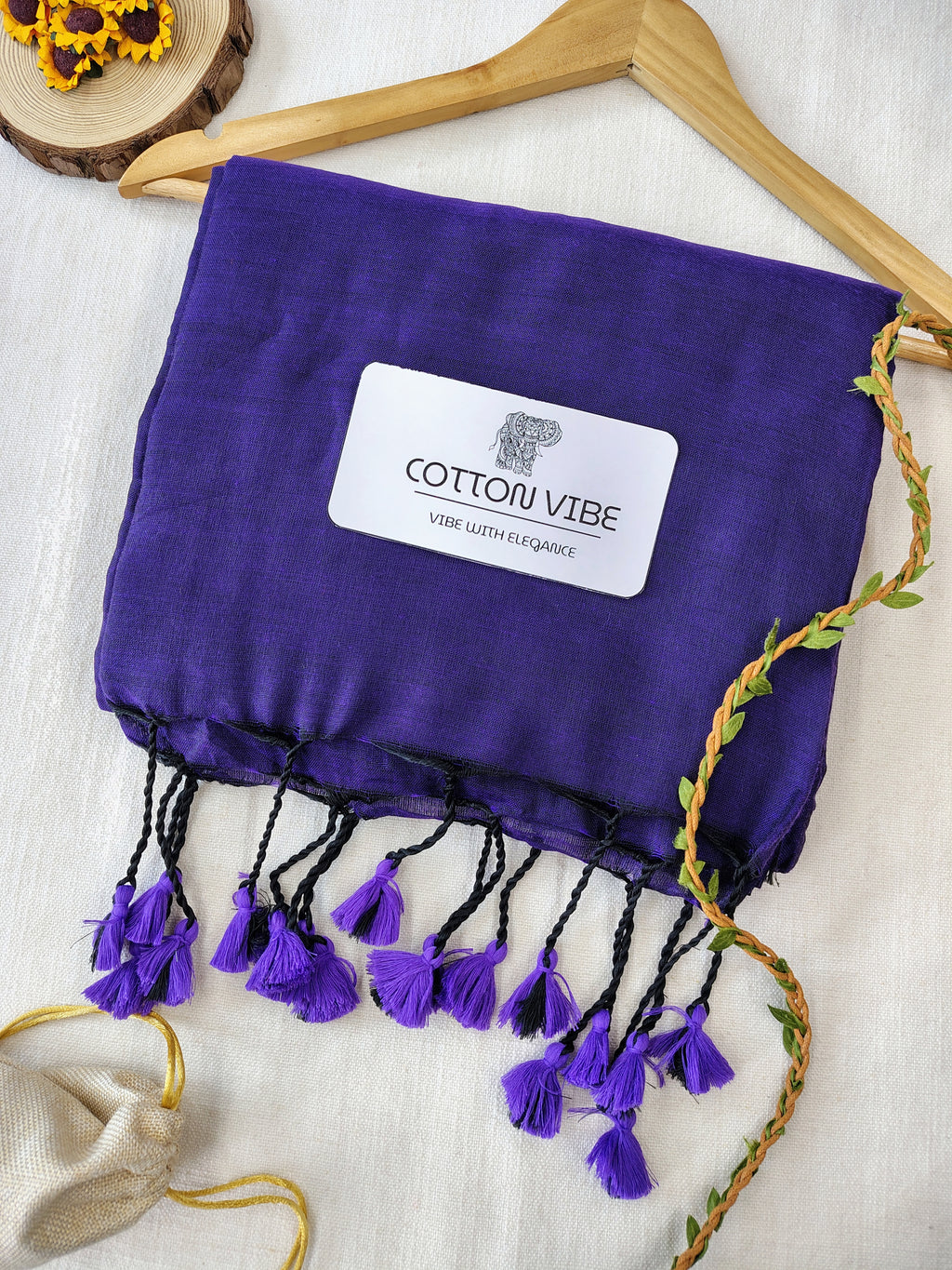 Navy blue Cotton Khadi Saree With Designer Flower Based Printed Blouse