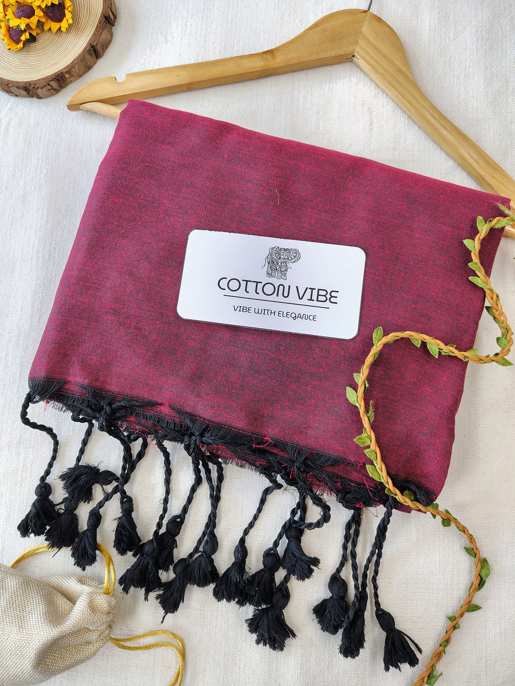 Maroon Cotton Khadi Saree With Designer Flower Based Printed Blouse