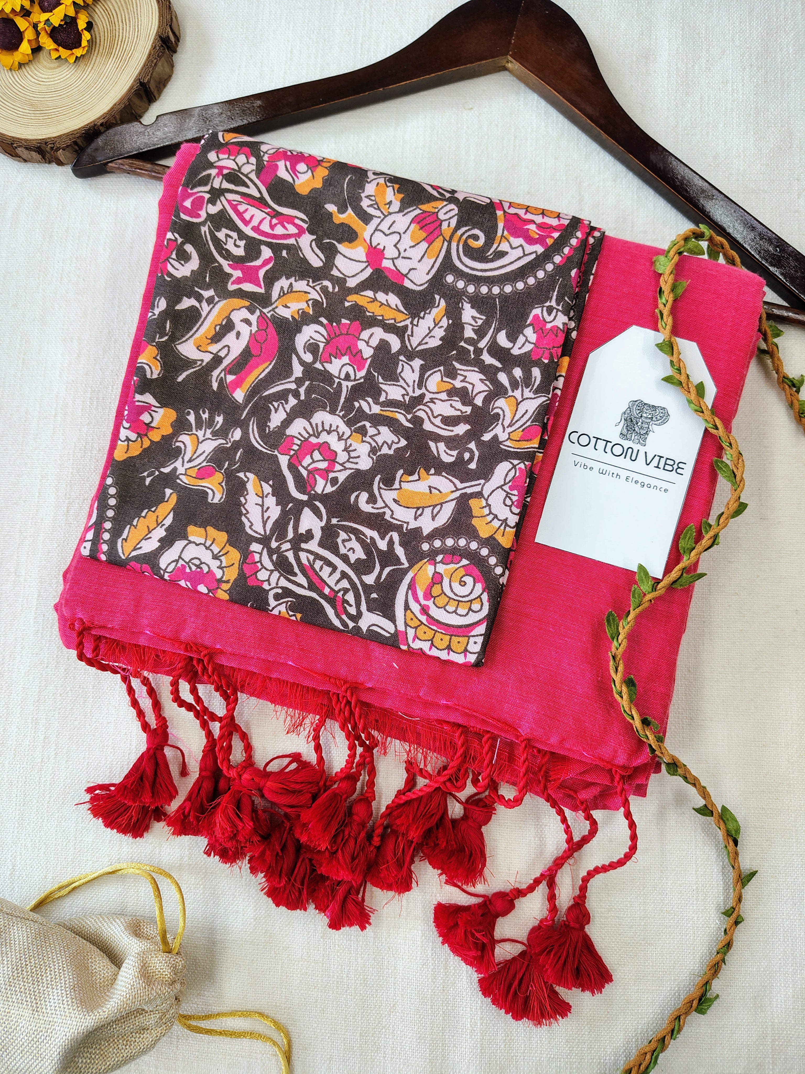 Tometo Cotton Khadi Saree With Designer Flower Based Printed Blouse