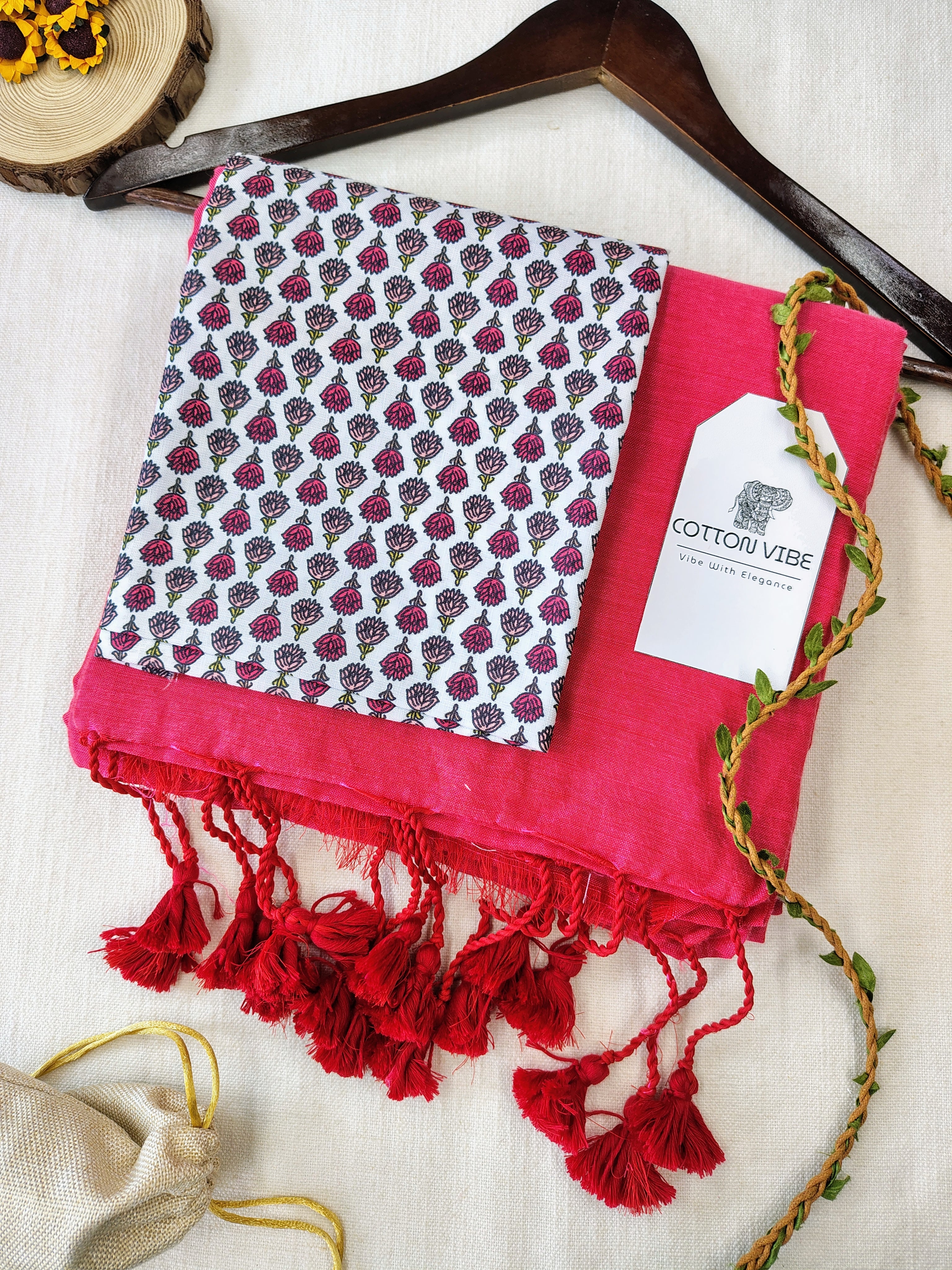 Tometo Cotton Khadi Saree With Designer Flower Based Printed Blouse