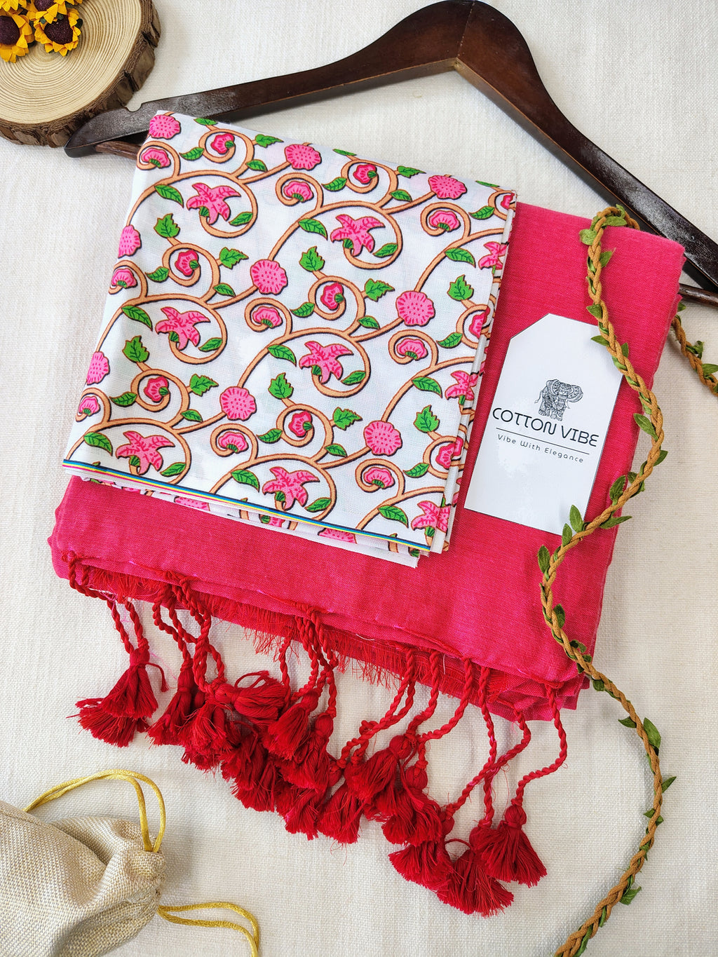 Tometo Cotton Khadi Saree With Designer Flower Based Printed Blouse