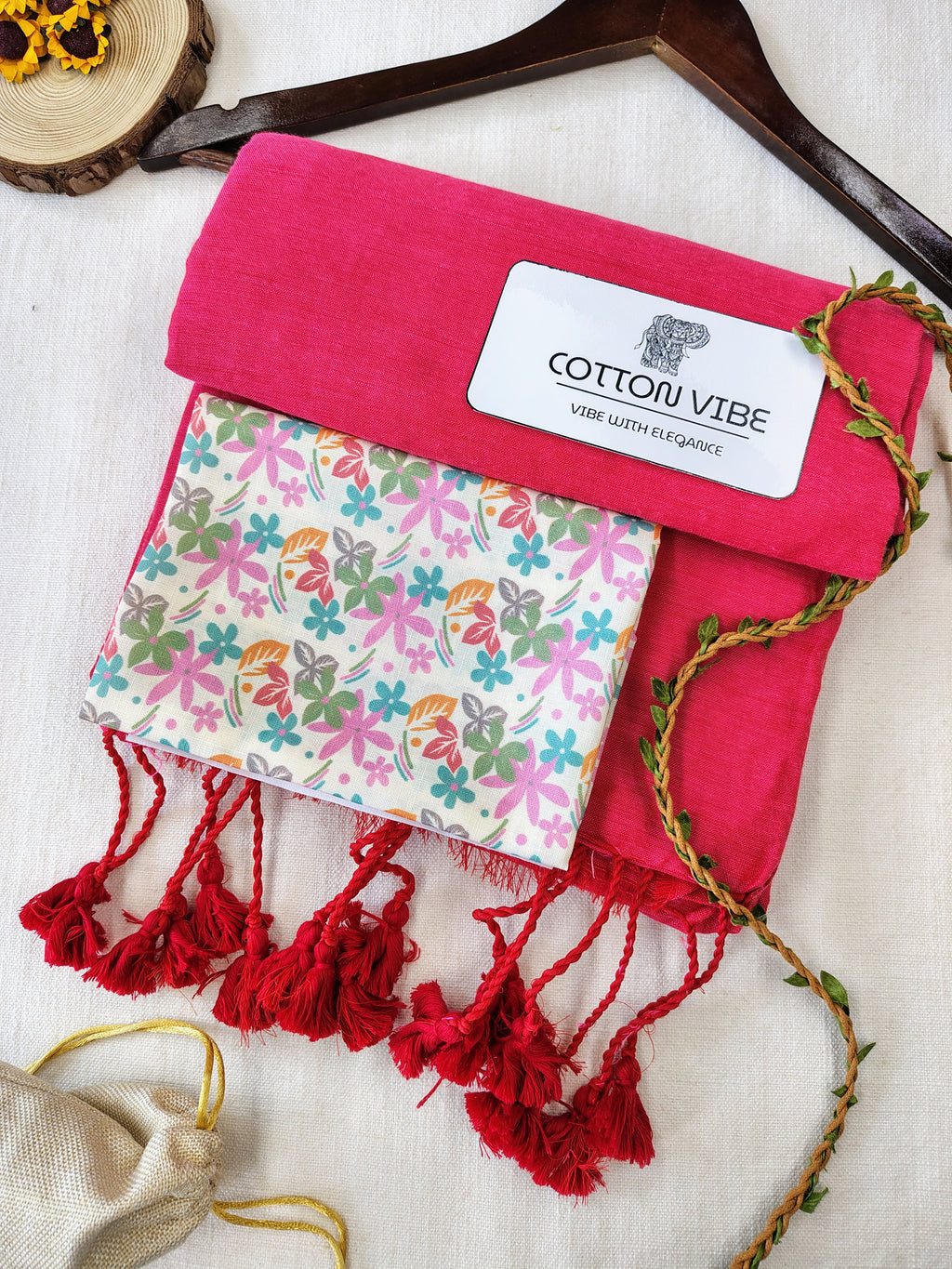 Tometo Cotton Khadi Saree With Designer Flower Based Printed Blouse