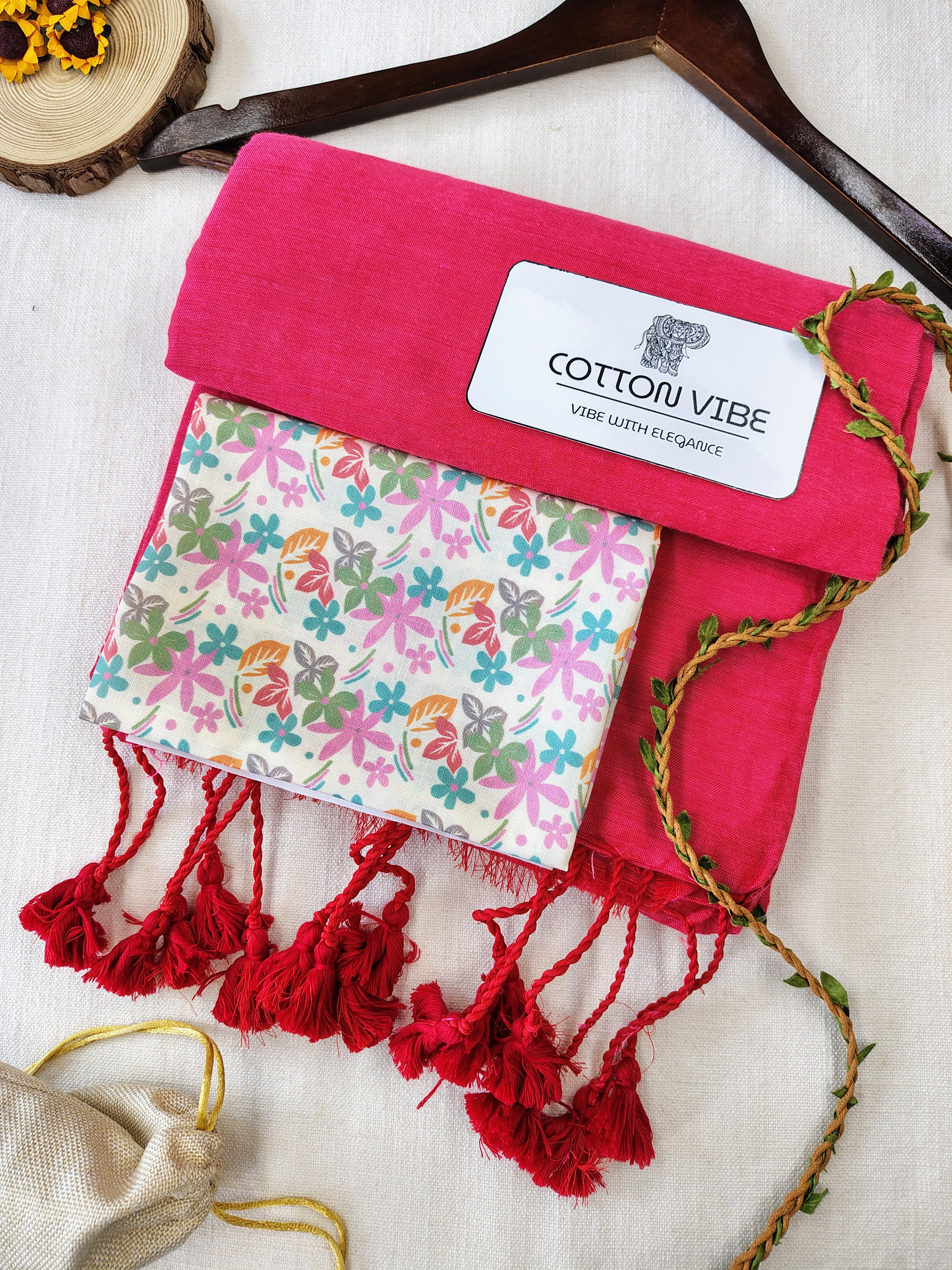 Tometo Cotton Khadi Saree With Designer Flower Based Printed Blouse