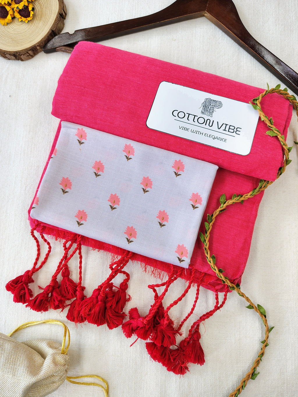 Tometo Cotton Khadi Saree With Designer Flower Based Printed Blouse