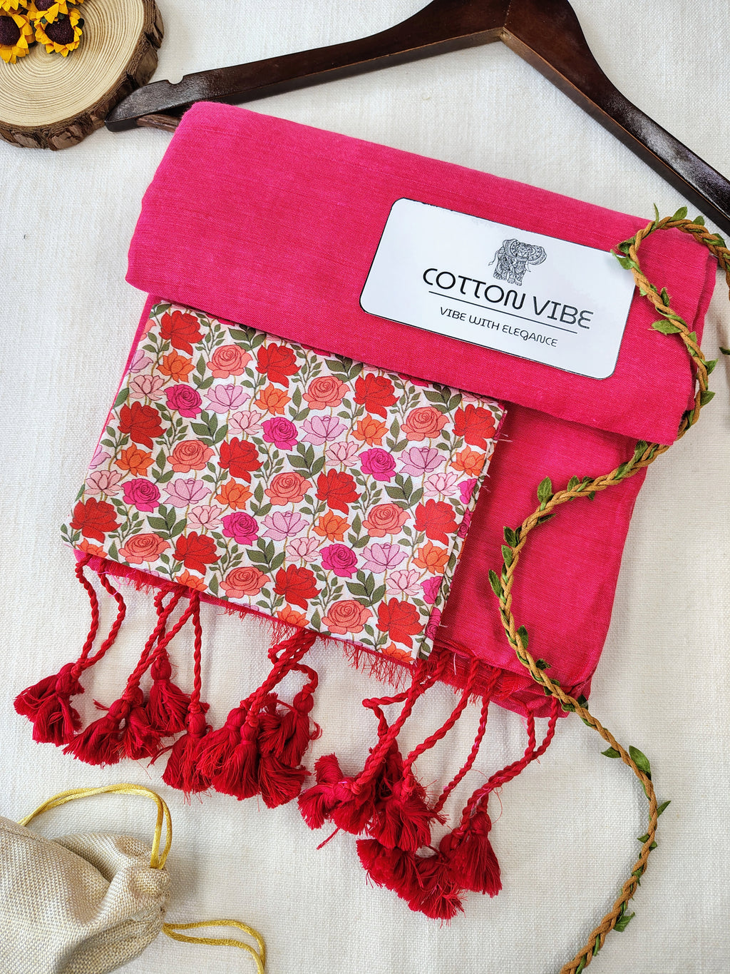 Tometo Cotton Khadi Saree With Designer Flower Based Printed Blouse