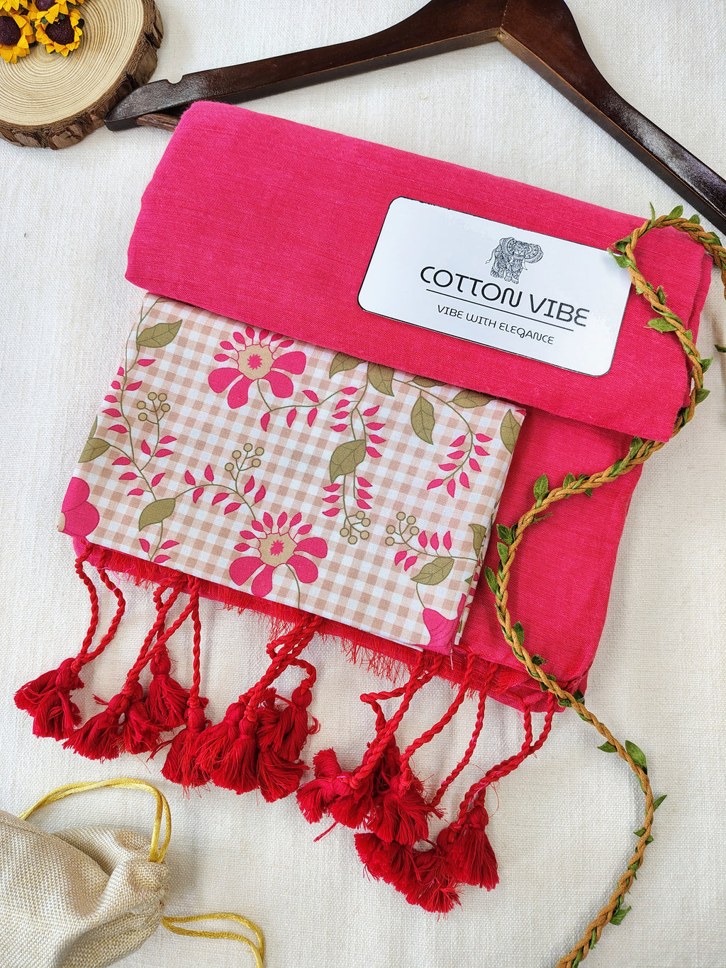 Tometo Cotton Khadi Saree With Designer Flower Based Printed Blouse