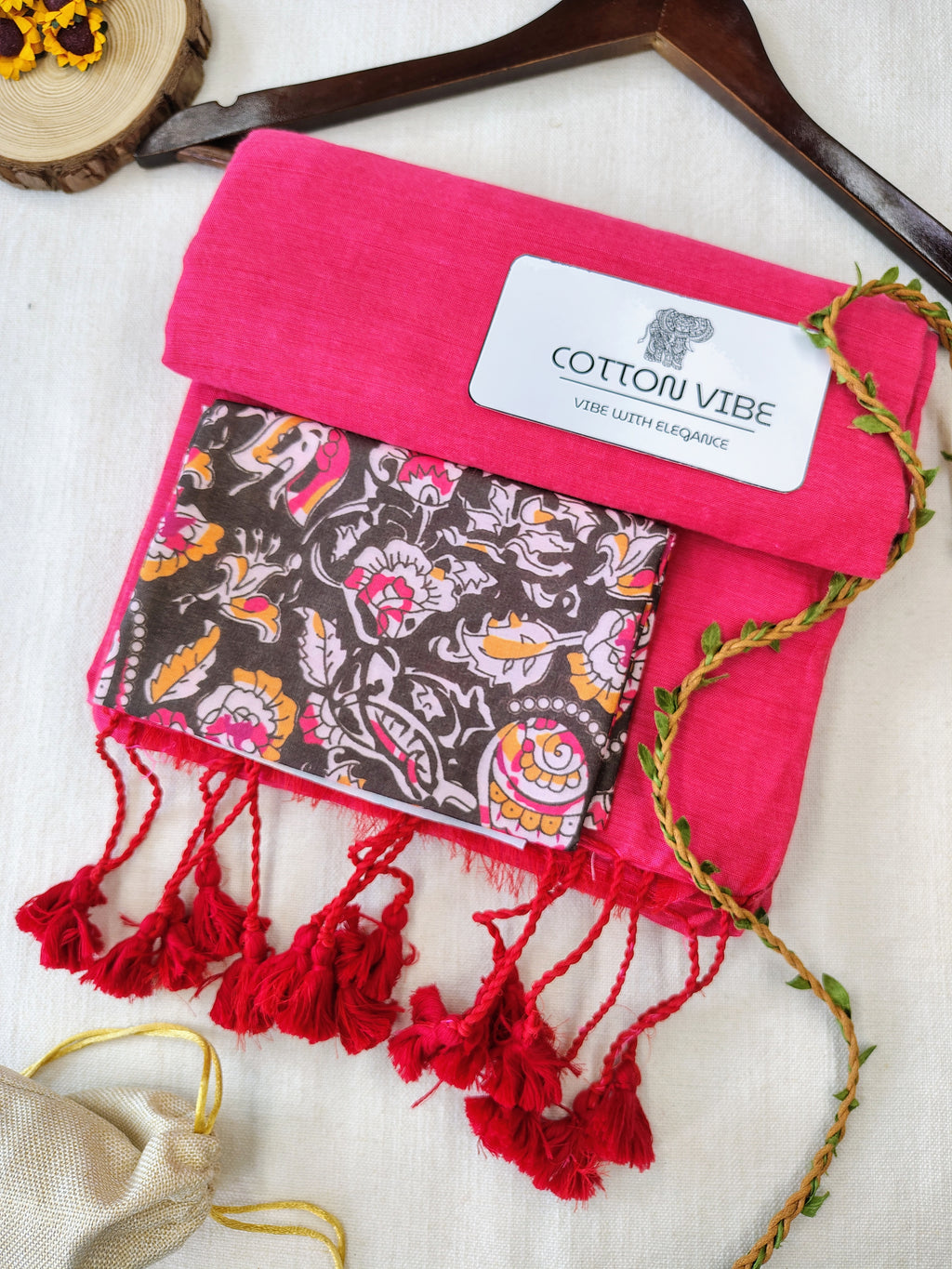 Tometo Cotton Khadi Saree With Designer Flower Based Printed Blouse