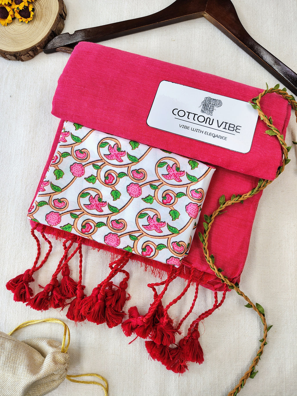 Tometo Cotton Khadi Saree With Designer Flower Based Printed Blouse