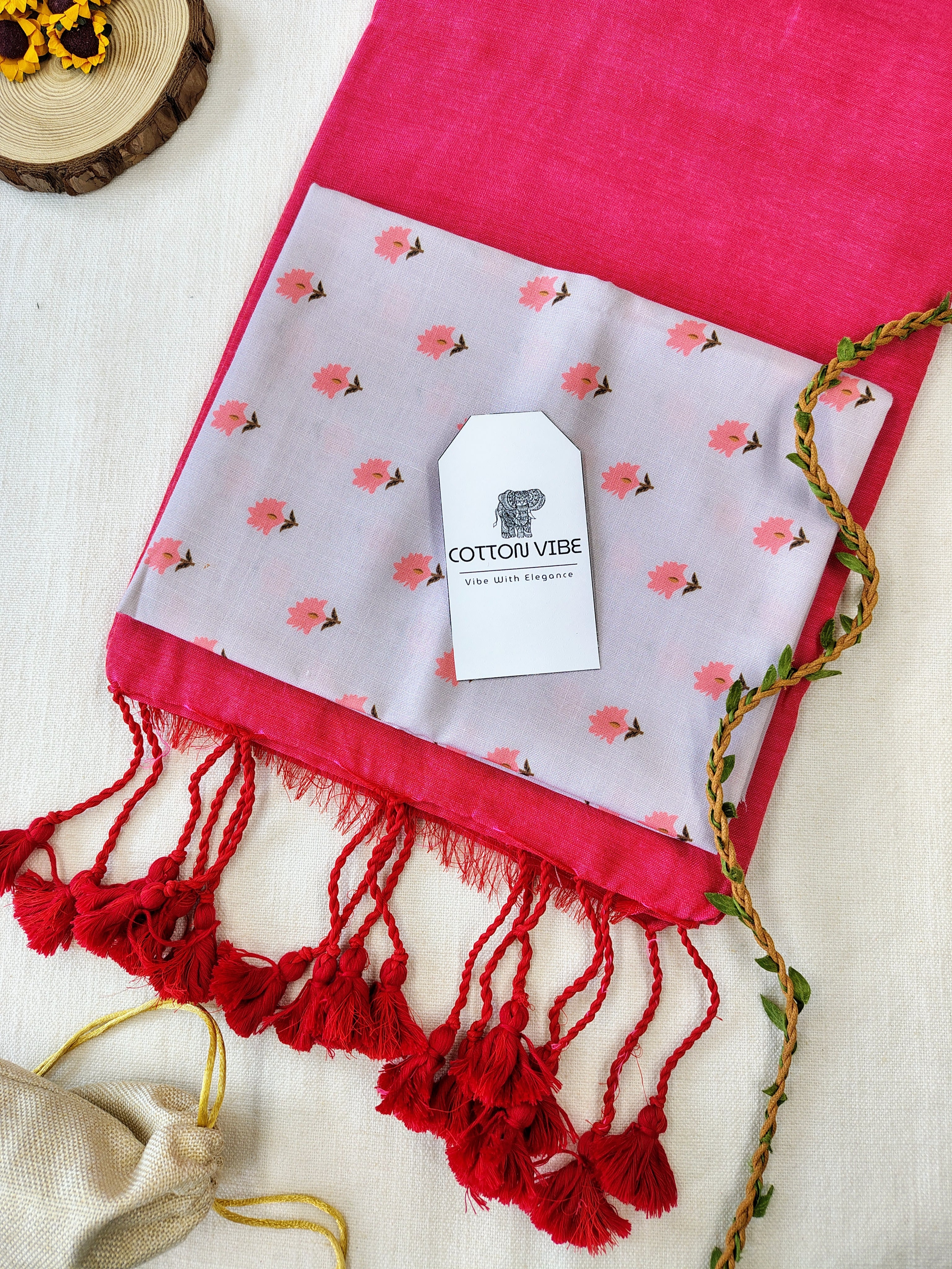 Tometo Cotton Khadi Saree With Designer Flower Based Printed Blouse