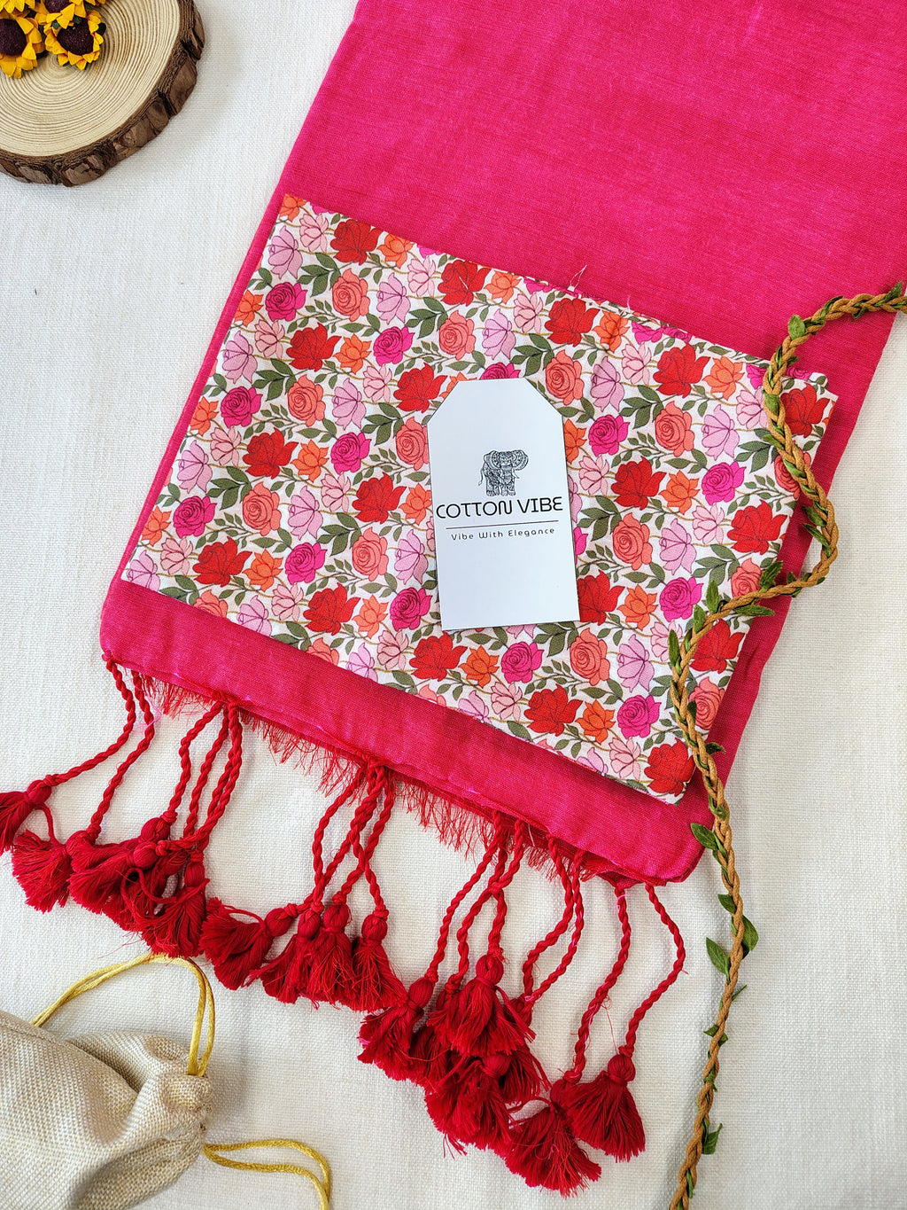 Tometo Cotton Khadi Saree With Designer Flower Based Printed Blouse