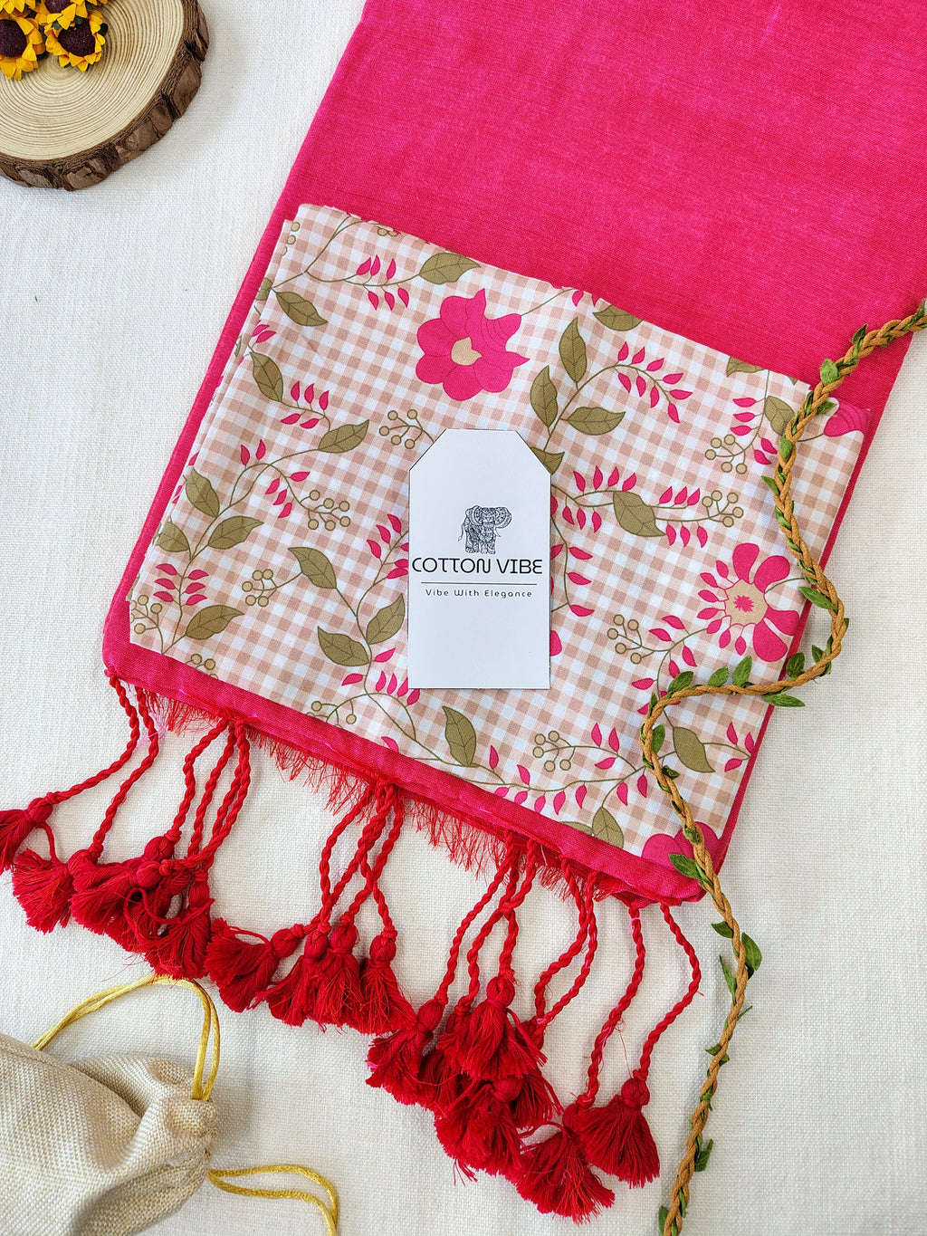 Tometo Cotton Khadi Saree With Designer Flower Based Printed Blouse
