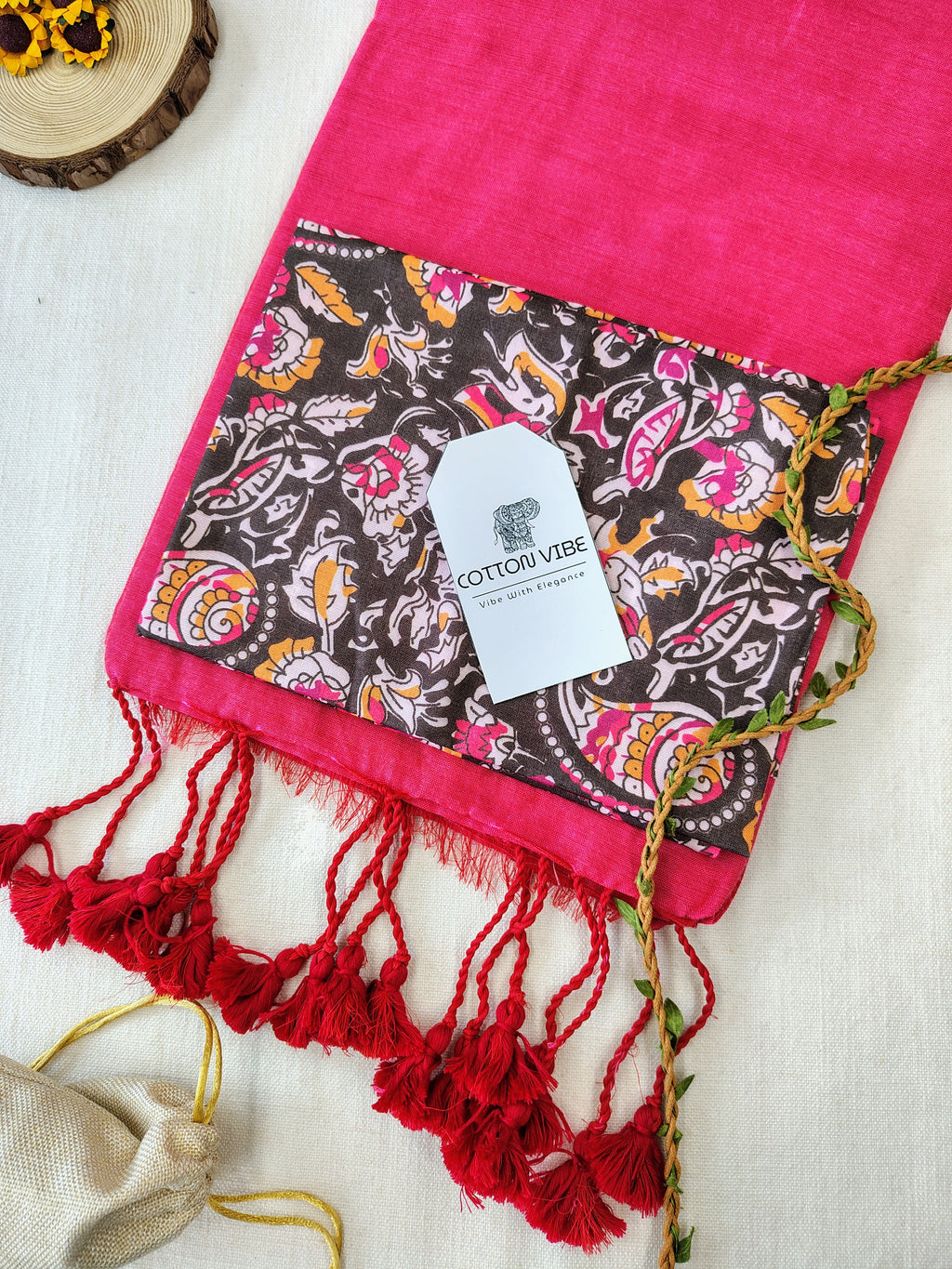 Tometo Cotton Khadi Saree With Designer Flower Based Printed Blouse