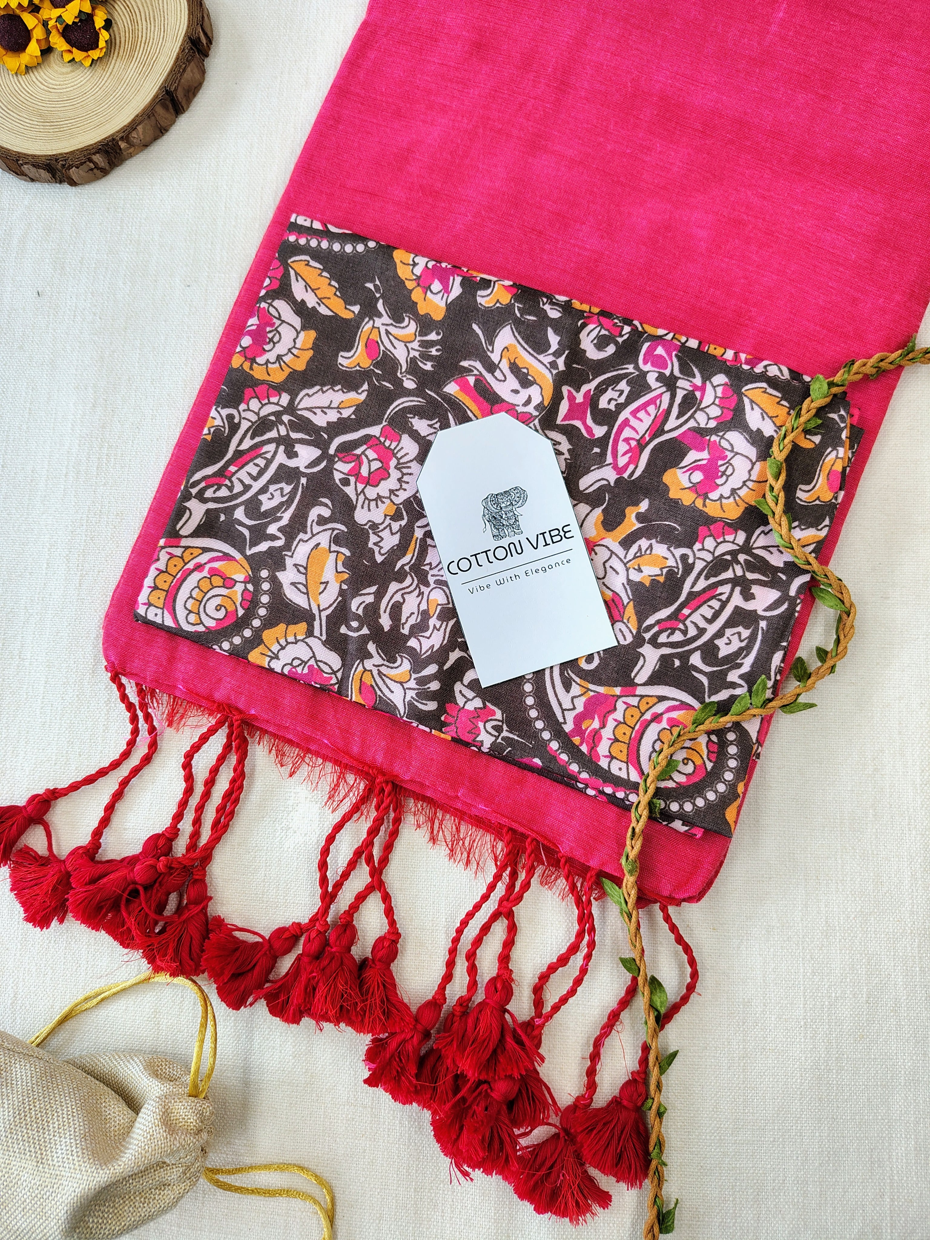 Tometo Cotton Khadi Saree With Designer Flower Based Printed Blouse