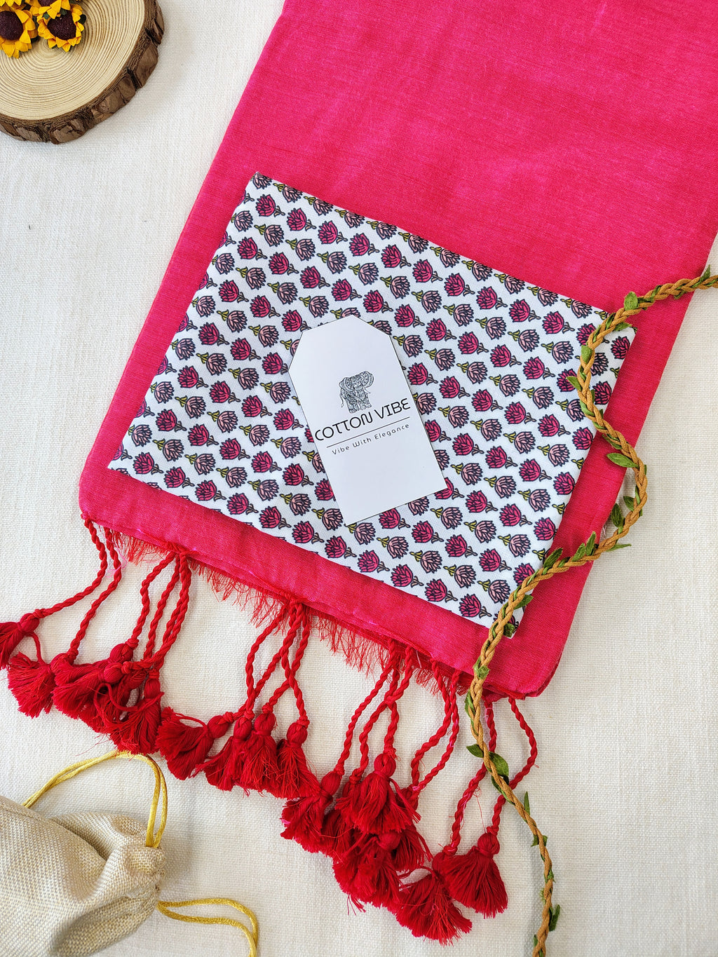 Tometo Cotton Khadi Saree With Designer Flower Based Printed Blouse