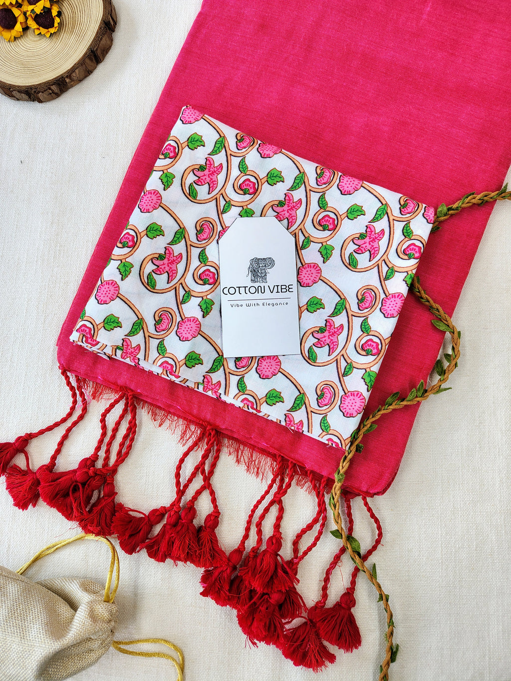 Tometo Cotton Khadi Saree With Designer Flower Based Printed Blouse