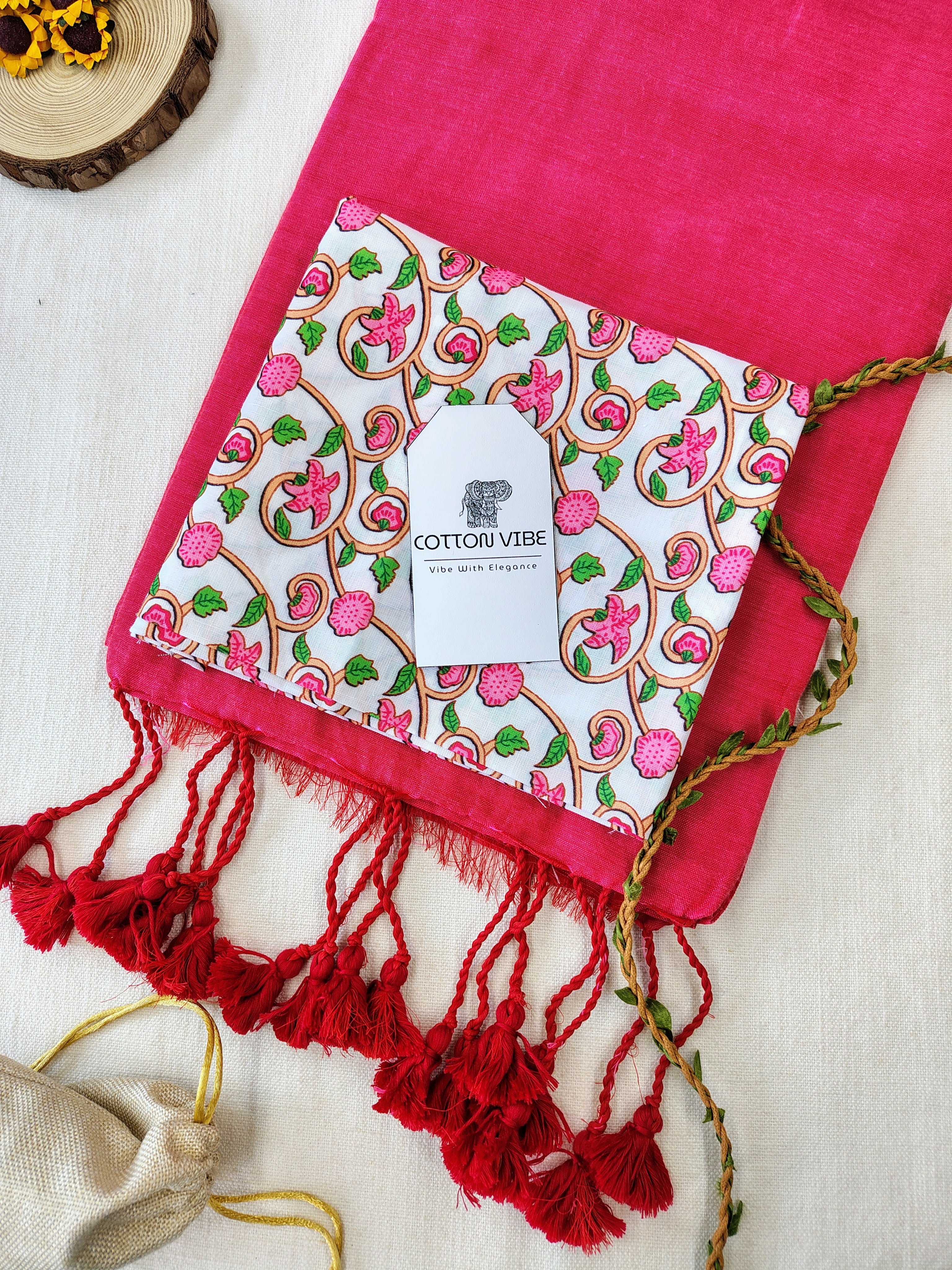 Tometo Cotton Khadi Saree With Designer Flower Based Printed Blouse