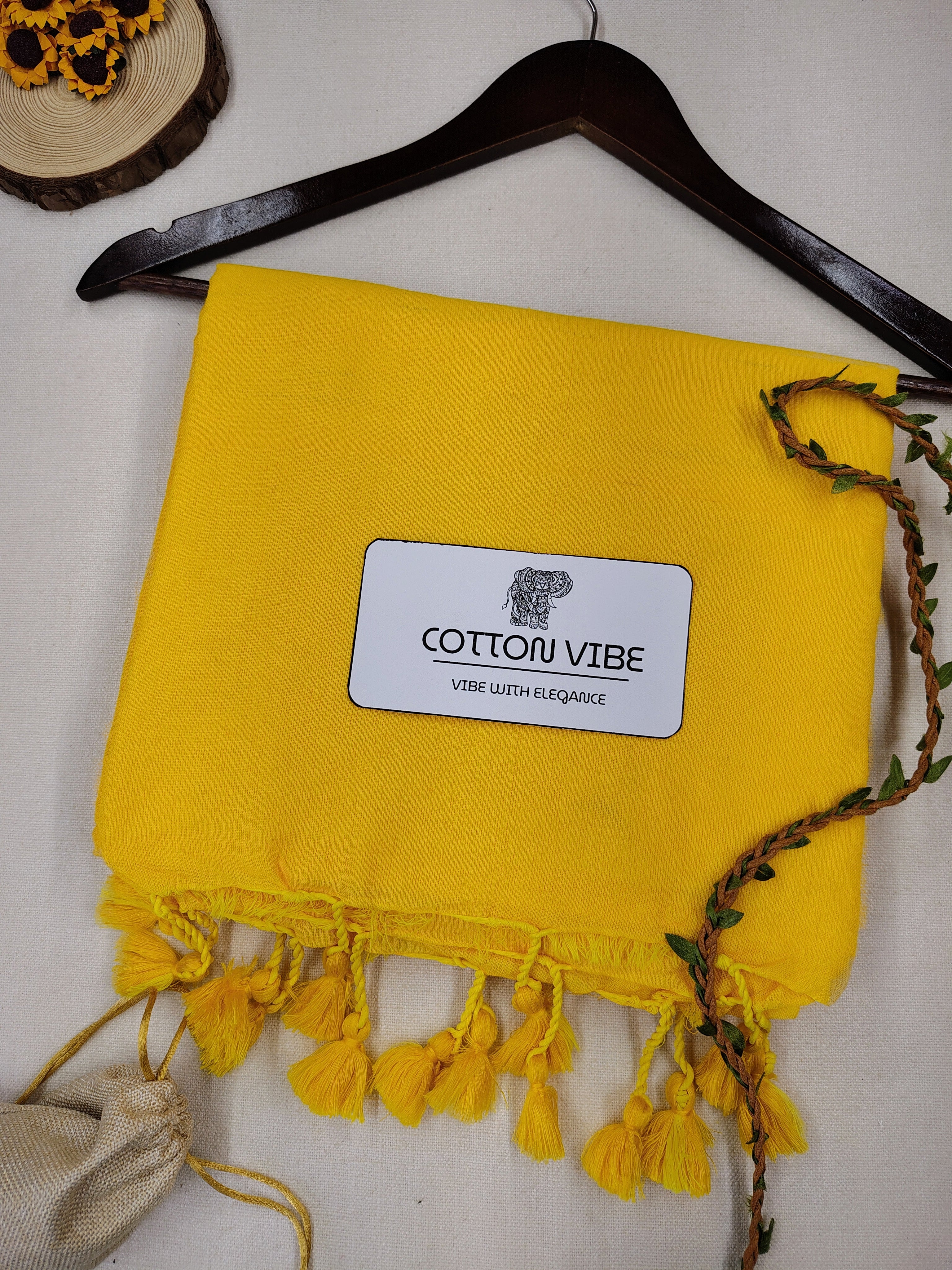 YellowCotton Khadi Saree With Designer Flower Based Printed Blouse