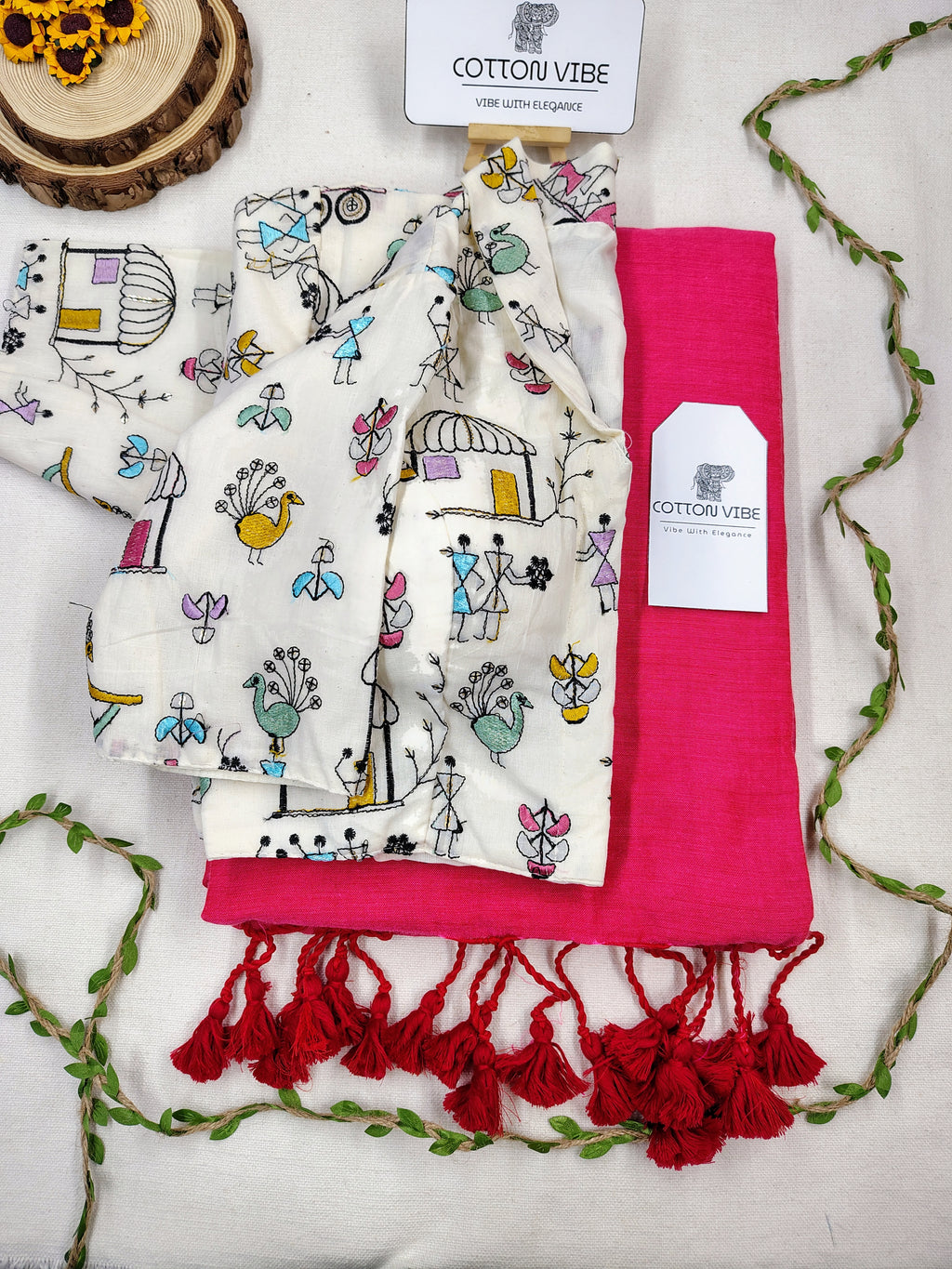 Carrot Pink Cotton Khadi Saree With Embrodery Work Redy Made Blouse