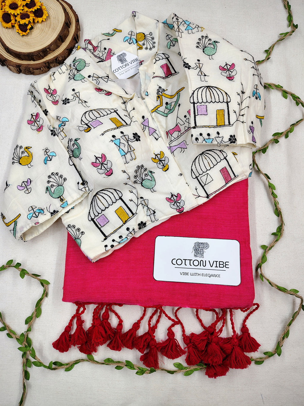 Carrot Pink Cotton Khadi Saree With Embrodery Work Redy Made Blouse