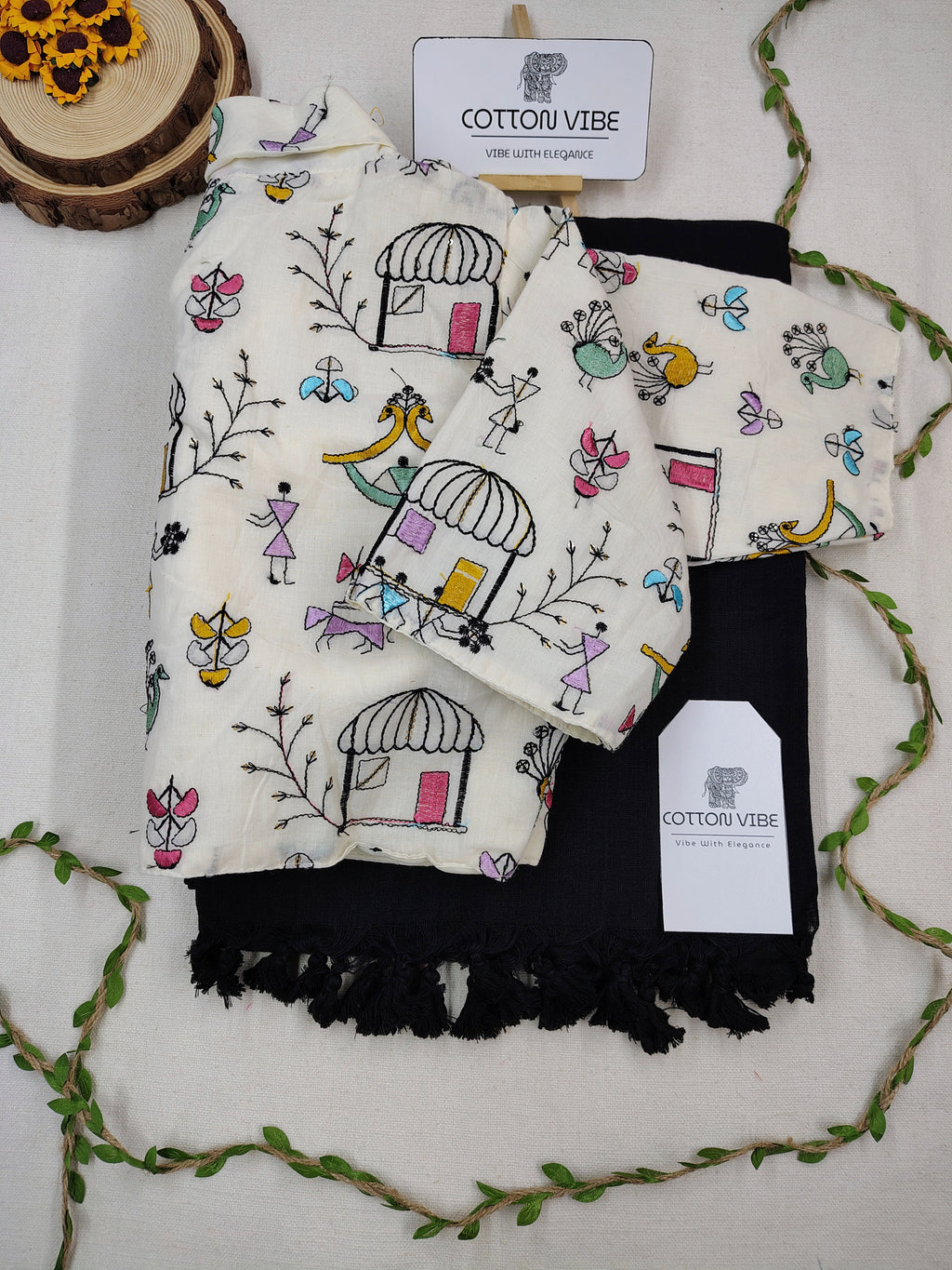 Black Cotton Khadi Saree With Embrodery Work Redy Made Blouse