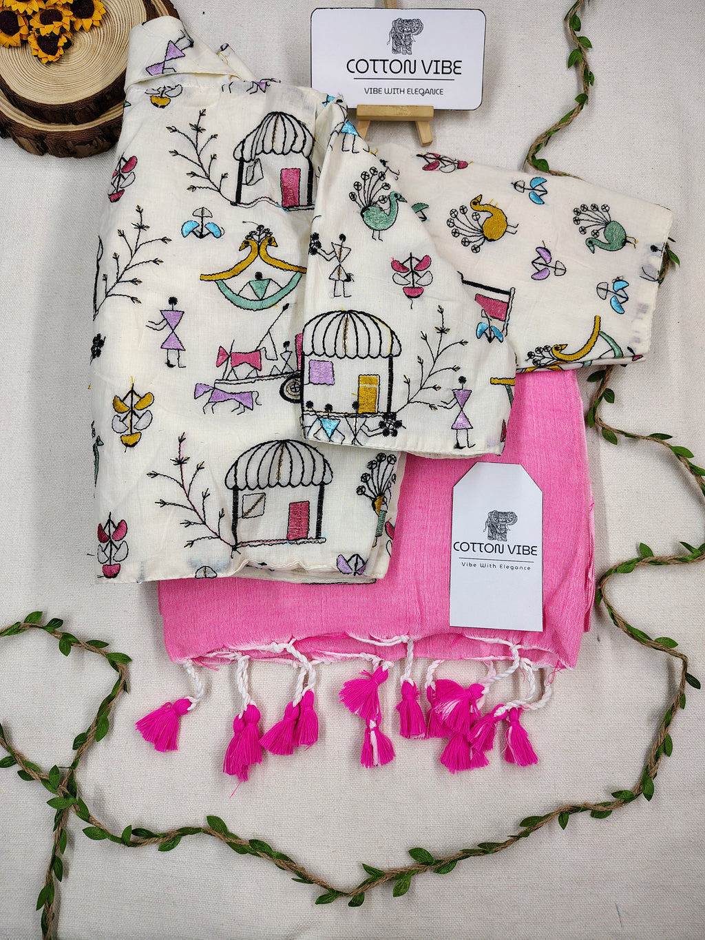 Baby Pink Cotton Khadi Saree With Embrodery Work Redy Made Blouse